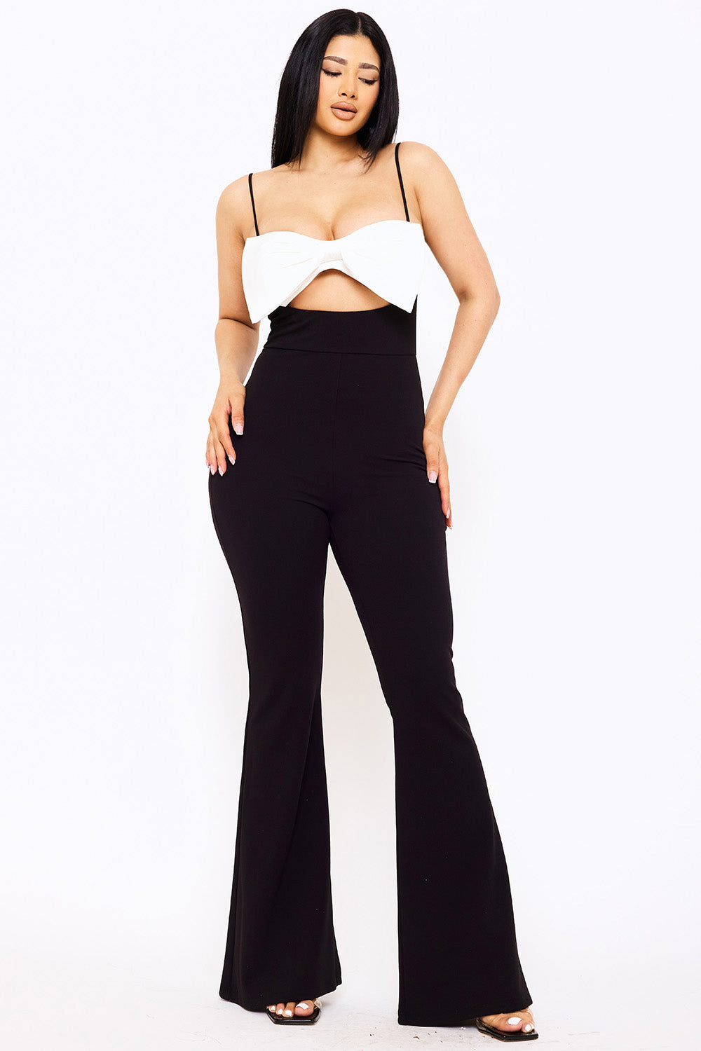IB2483JP - COLOR CONTRAST BOW BUST FRONT JUMPSUIT - Image 3