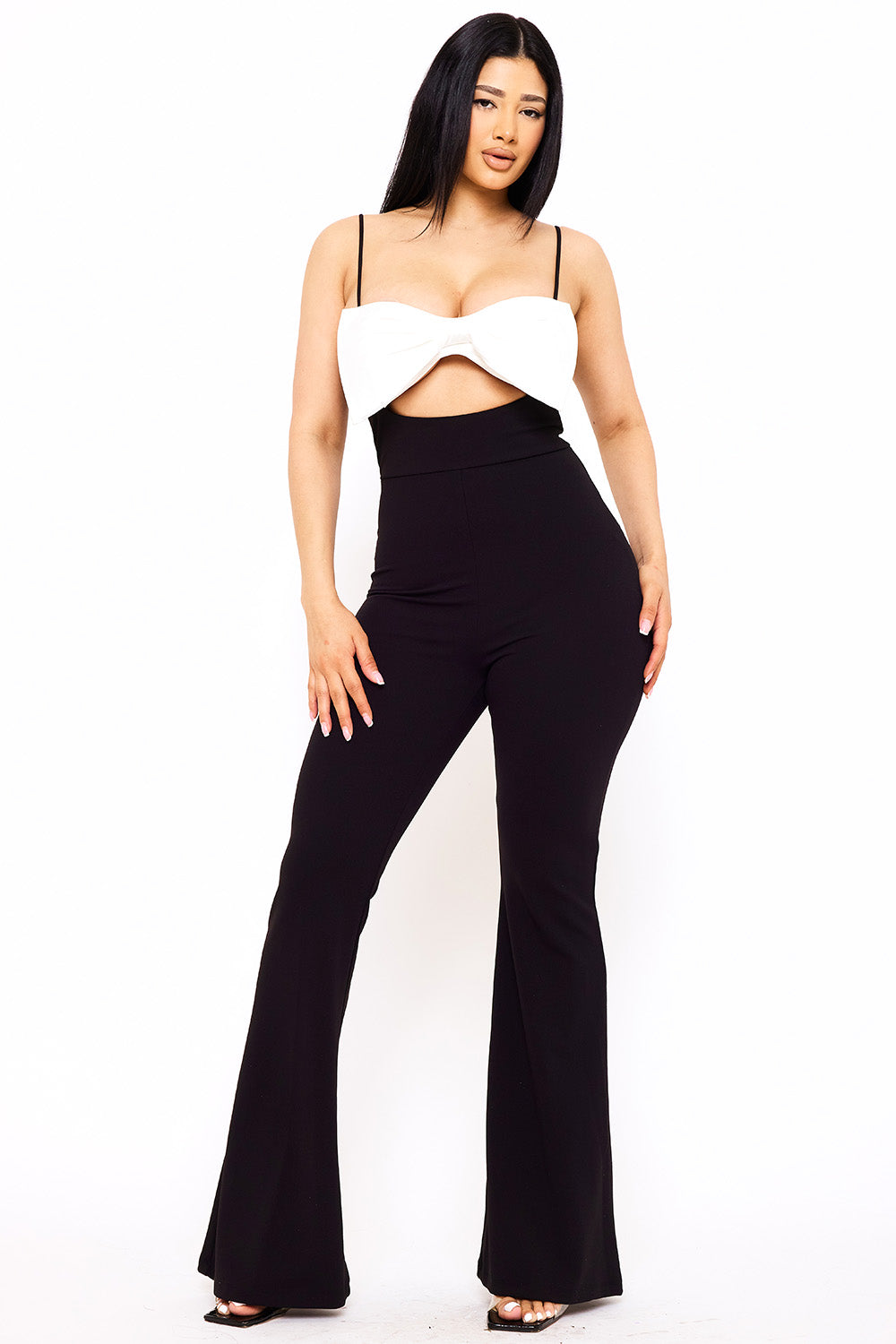 IB2483JP - COLOR CONTRAST BOW BUST FRONT JUMPSUIT - Image 4