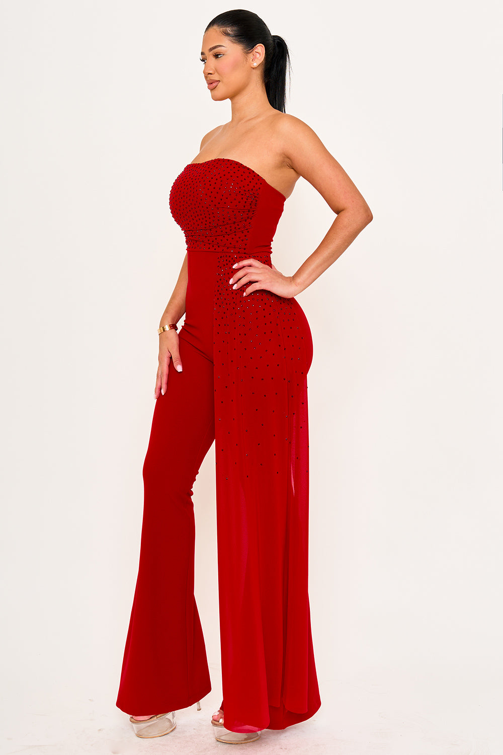 IB2505HP -RHINESTONE ON MESH TUBE TOP JUMPSUIT - Image 4
