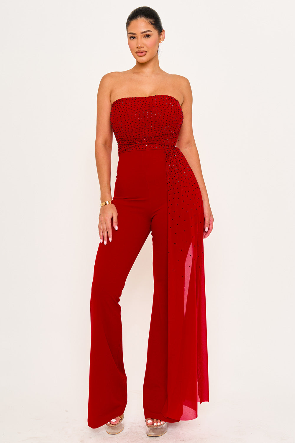 IB2505HP -RHINESTONE ON MESH TUBE TOP JUMPSUIT - Image 3