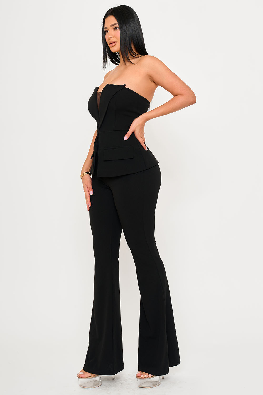 IB2542HP - TUBE TOP WITH COLLAR DETAIL PEPLUM JUMPSUIT - Image 10
