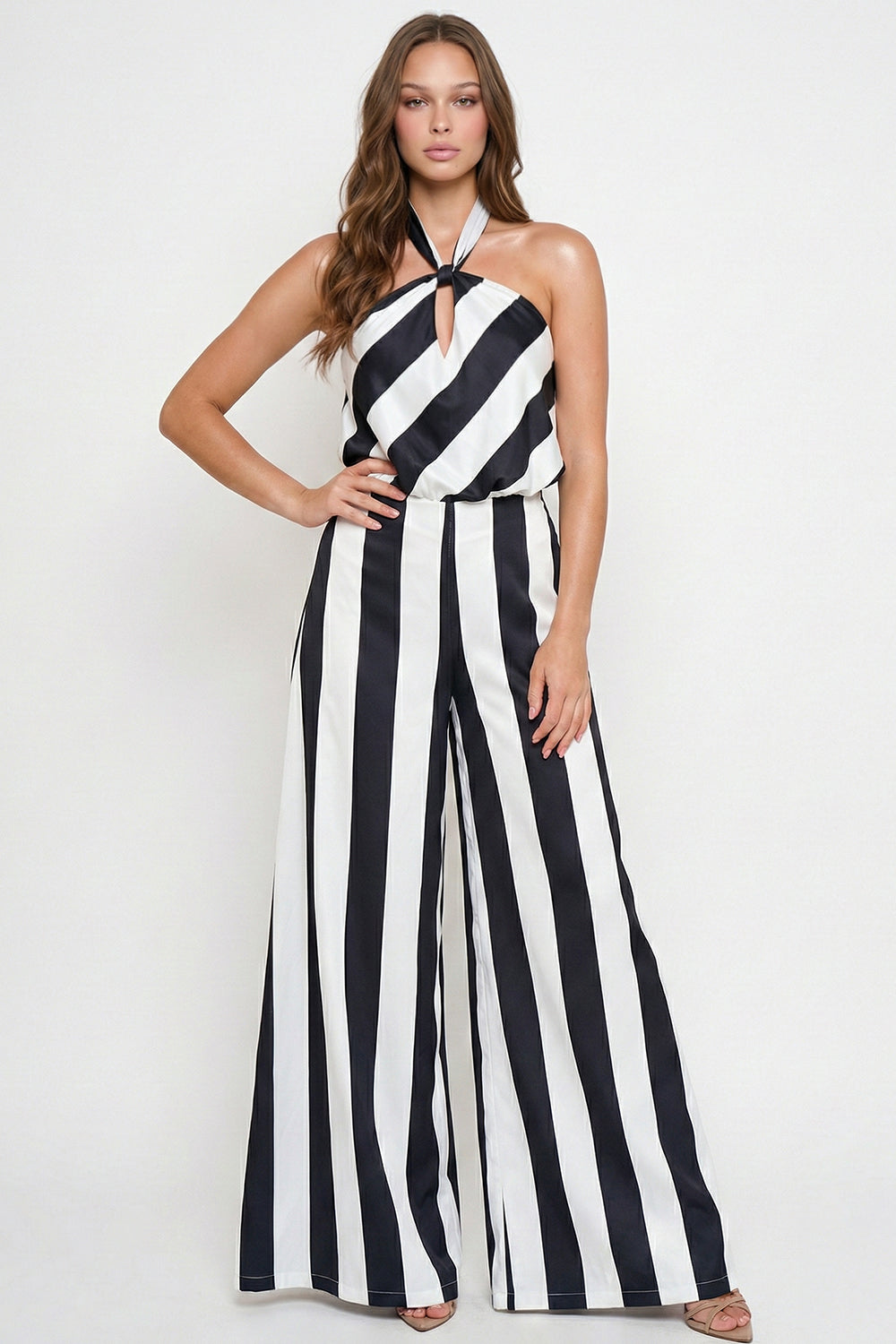 IB2551HP - STRIPE ON SATIN HALTER NECK JUMPSUIT - Image 7
