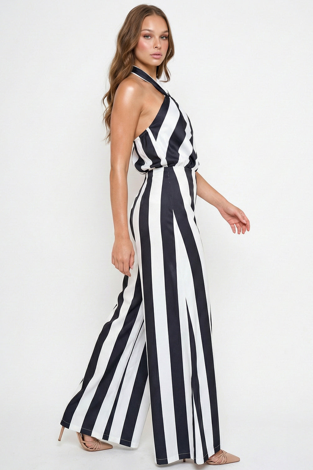 IB2551HP - STRIPE ON SATIN HALTER NECK JUMPSUIT - Image 8