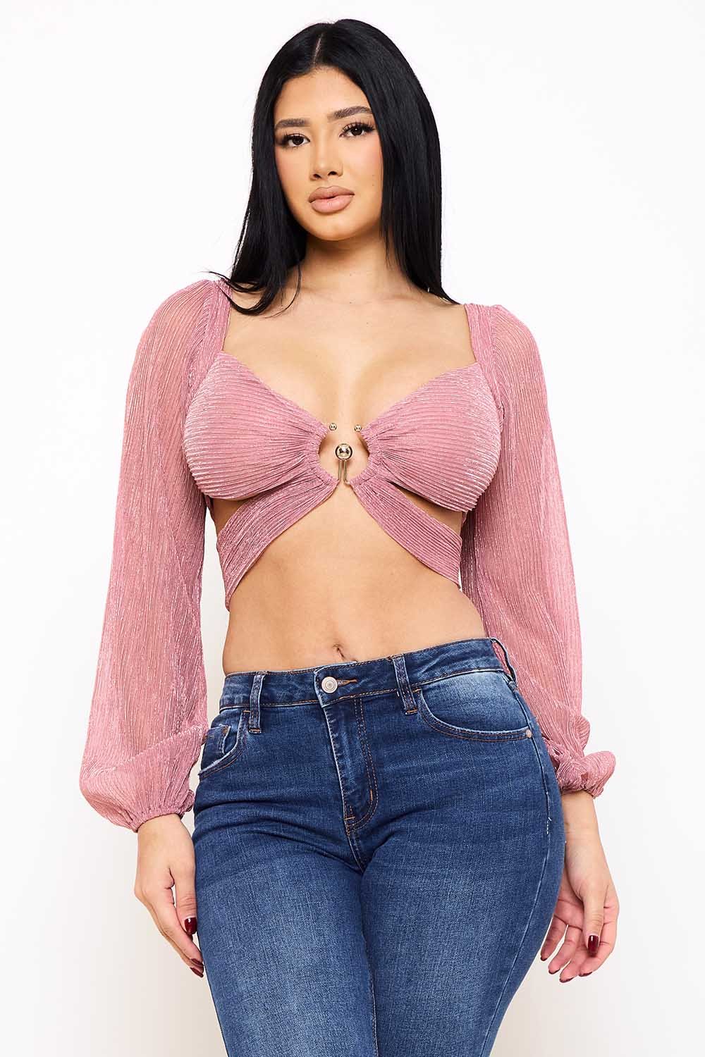 IT1336AM - BODRE METALLIC BUTTERFLY CROP TOP - Image 3