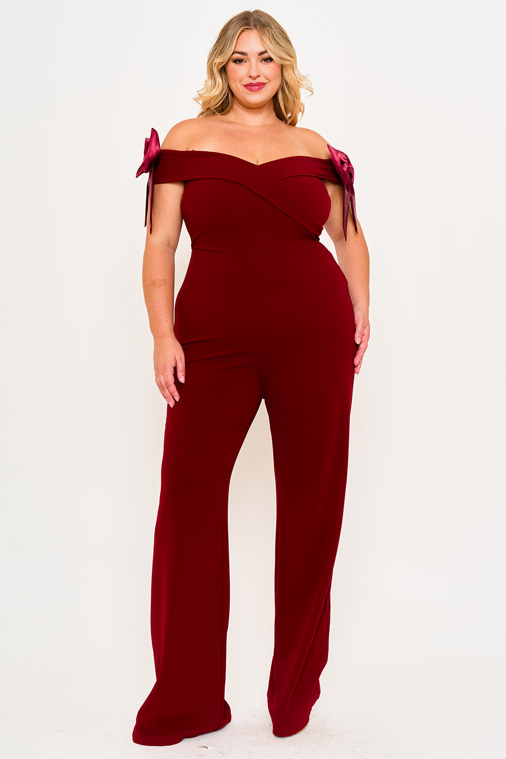 IXB2517JP - FABRIC CONTRAST OFF THE SHOULDER PLUS SIZE JUMPSUIT - Image 7