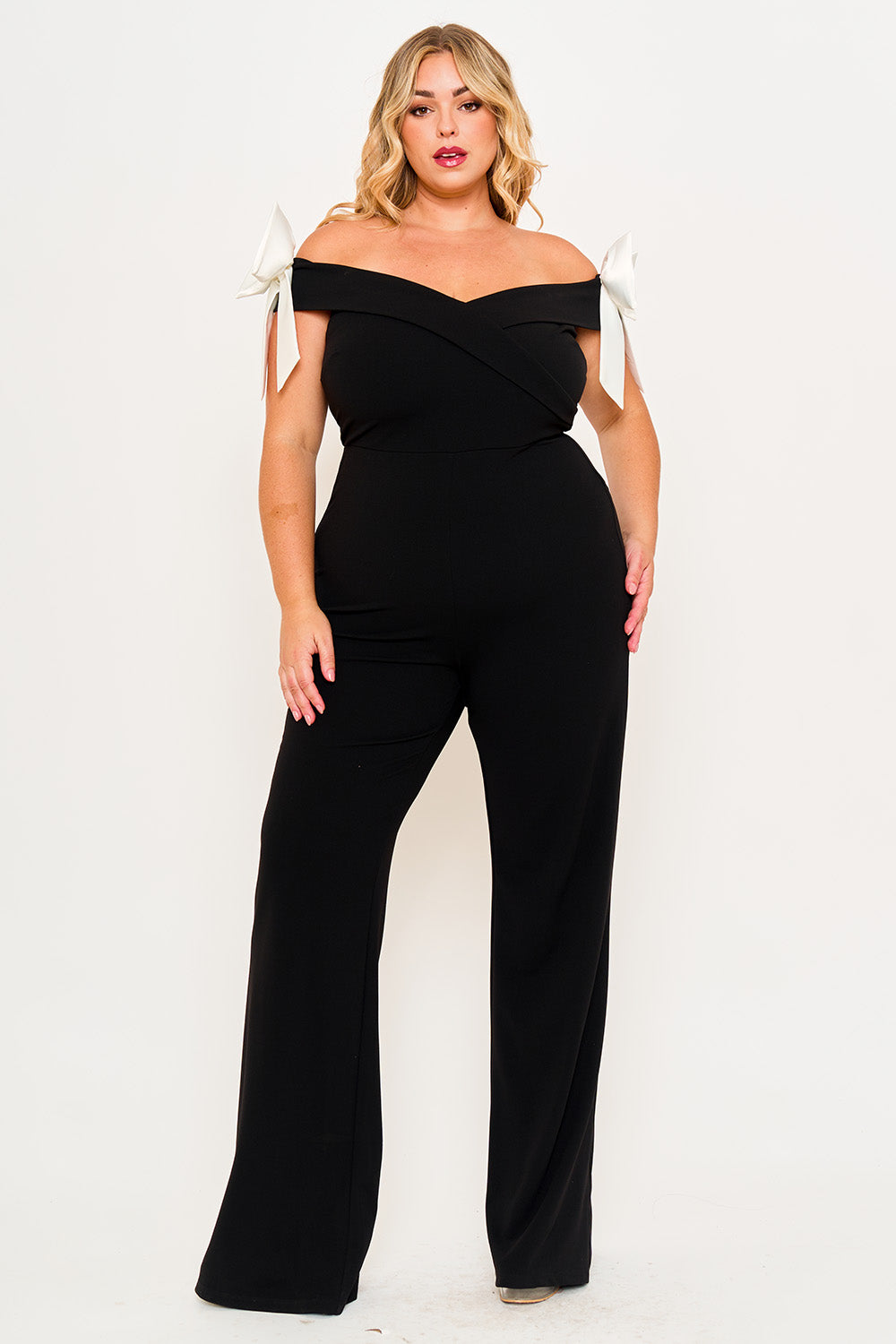 IXB2517JP - FABRIC CONTRAST OFF THE SHOULDER PLUS SIZE JUMPSUIT