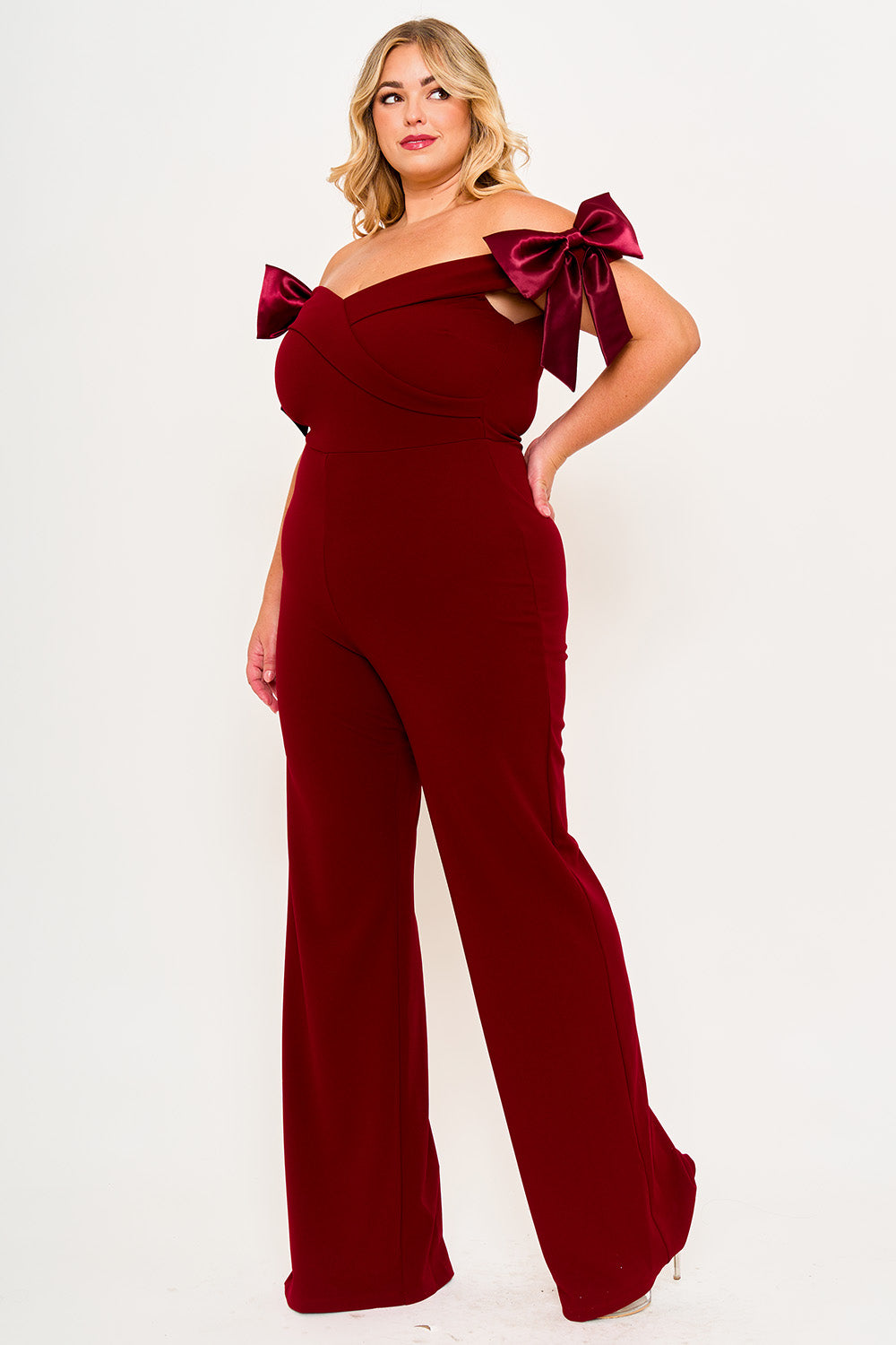 IXB2517JP - FABRIC CONTRAST OFF THE SHOULDER PLUS SIZE JUMPSUIT - Image 9