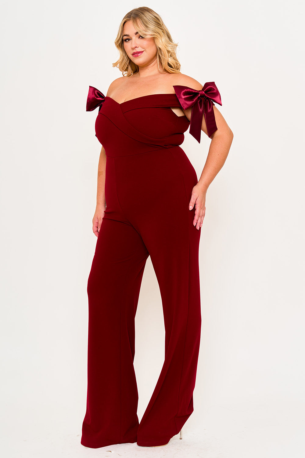 IXB2517JP - FABRIC CONTRAST OFF THE SHOULDER PLUS SIZE JUMPSUIT - Image 8