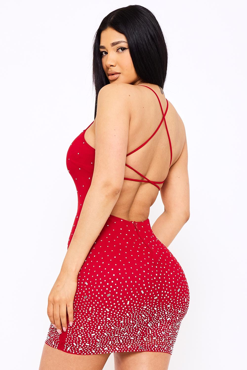 SD1728JP - RADIENT RHINESTONE PATTERN ON POWER MESH MINI DRESS - Image 14