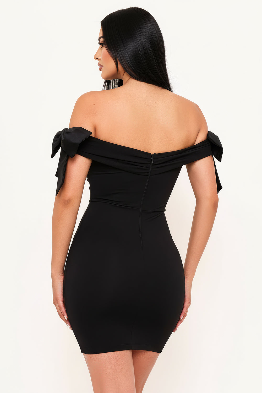 SD1766JP - SATIN BOW ON SLEEVE OFF THE SHOULDER MINI DRESS - Image 8