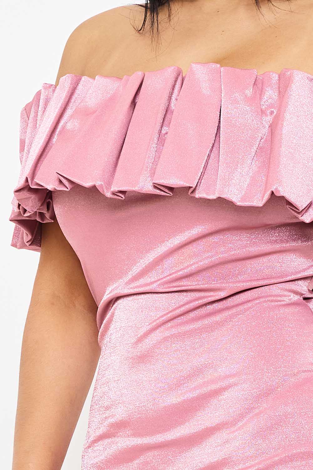 SD1815JP - RUFFLE METALLIC TRICOT OFF THE SHOULDER MINI DRESS - Image 11