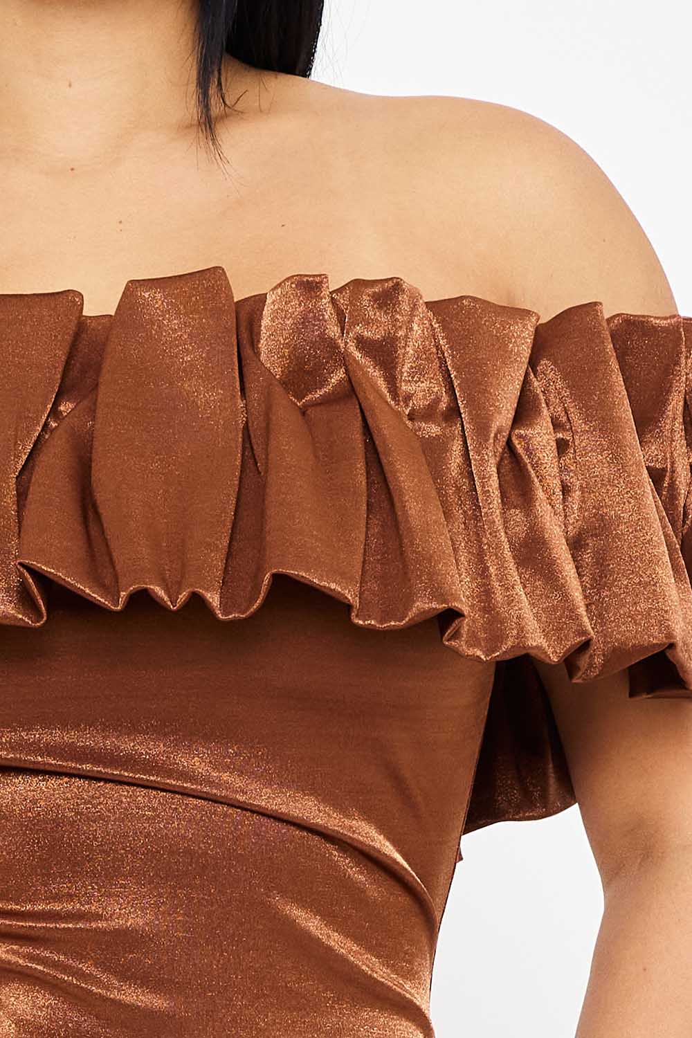 SD1815JP - RUFFLE METALLIC TRICOT OFF THE SHOULDER MINI DRESS - Image 17
