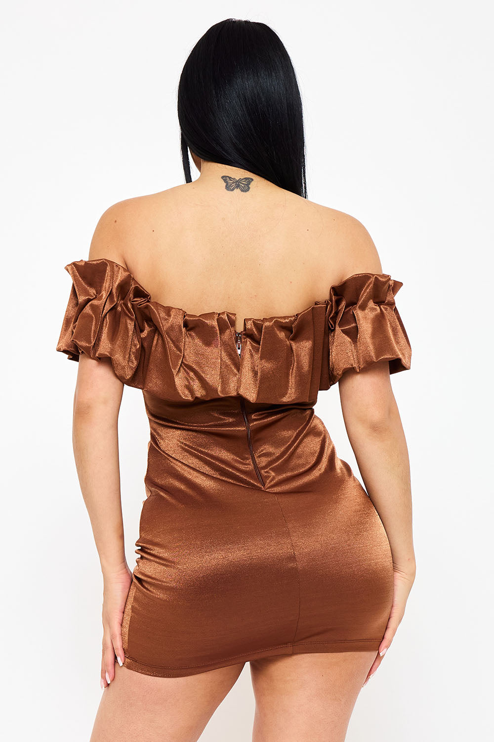 SD1815JP - RUFFLE METALLIC TRICOT OFF THE SHOULDER MINI DRESS - Image 15