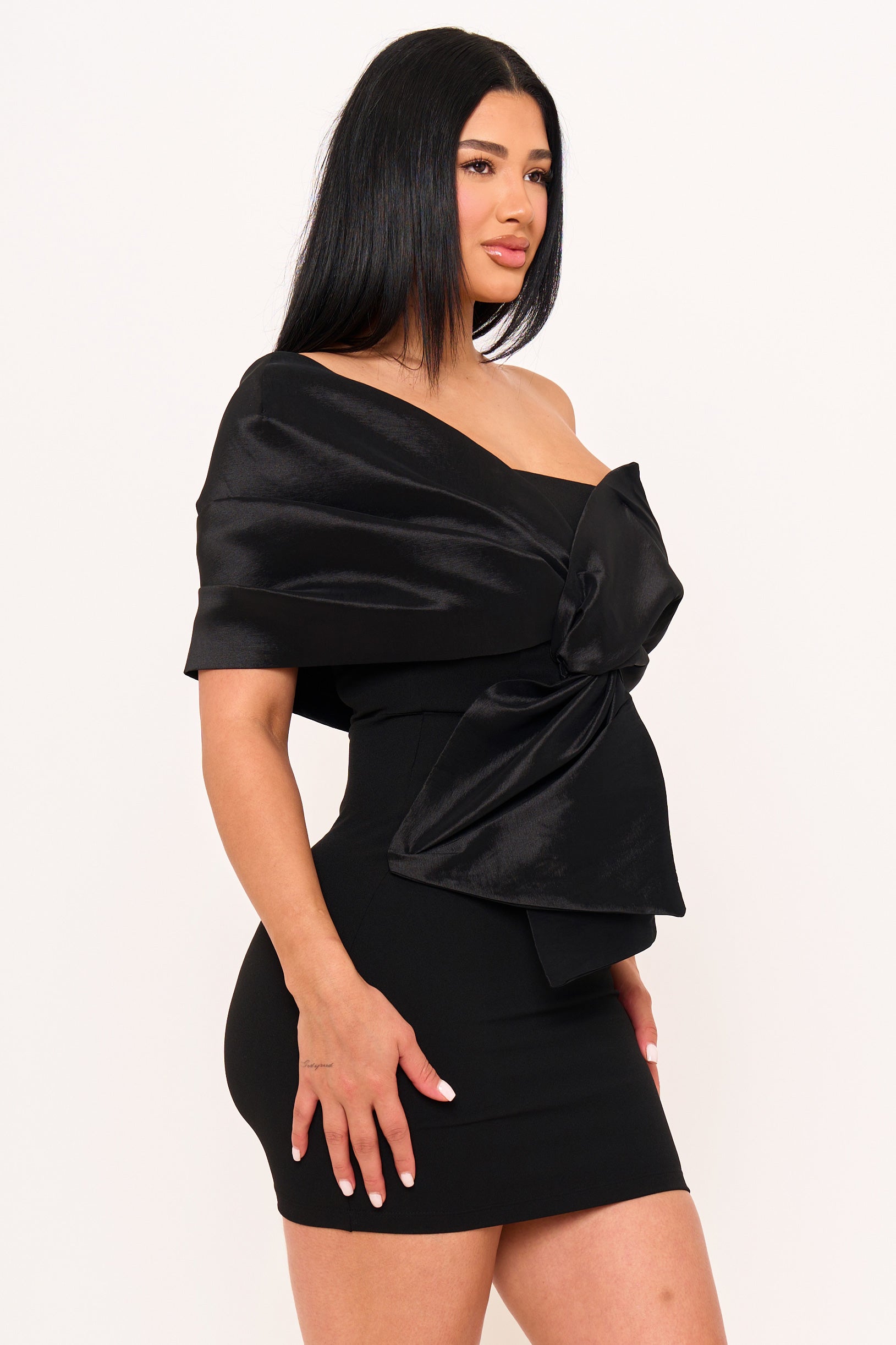 SD1930JP - ONE SHOULDER TWIST TIE DETAIL FRONT MINI DRESS - Image 9