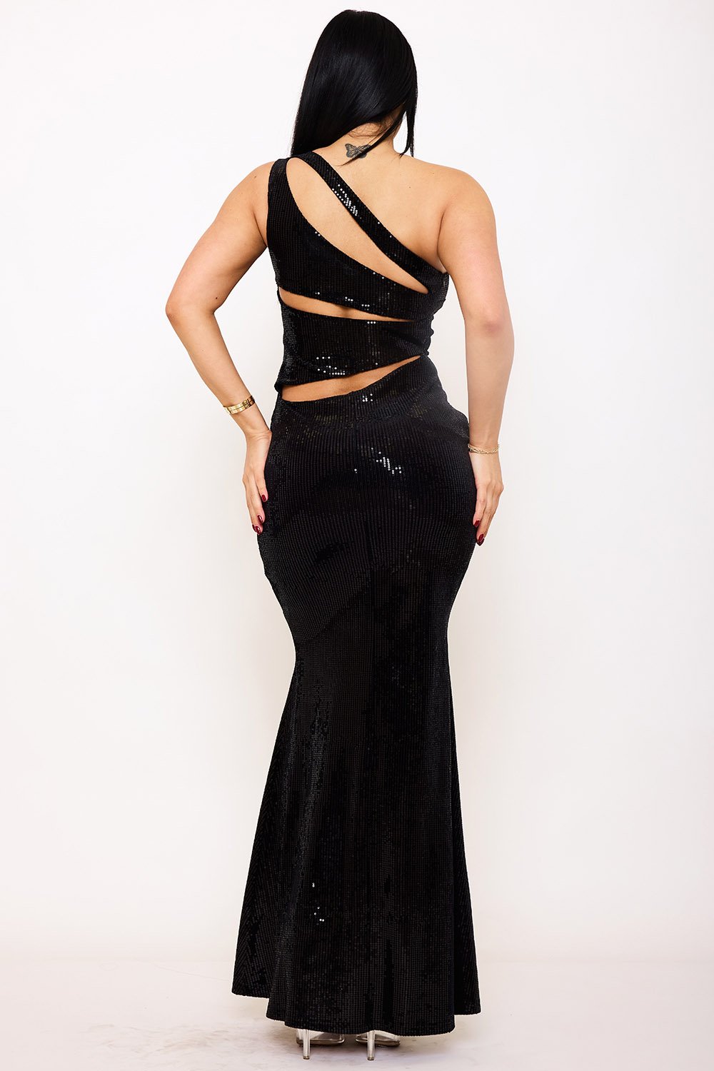 SDM1266JM - SEQUIN ONE SHOULDER BACK CUTOUT MAXI DRESS - Image 2