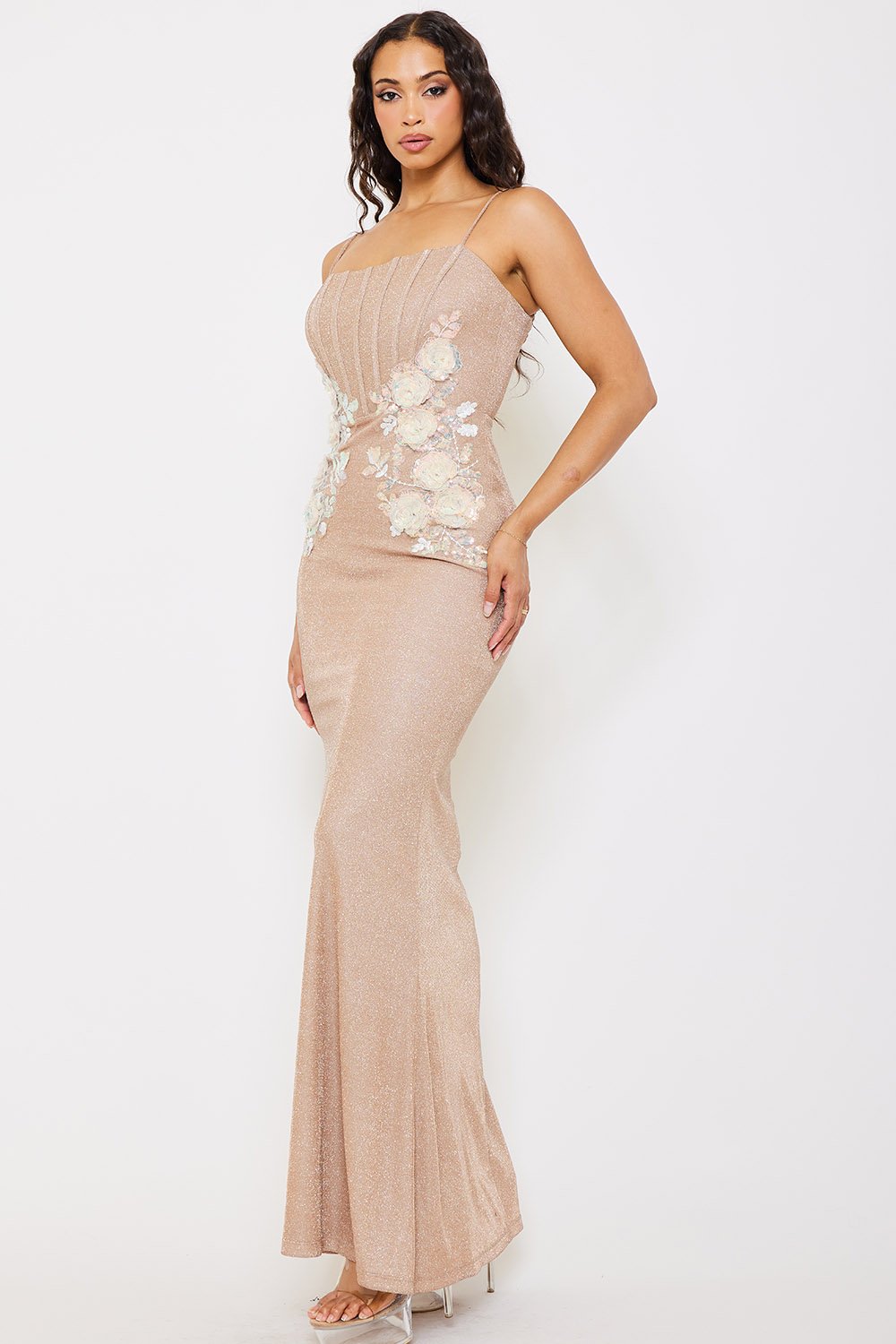 SDM1317SP - FLOWER EMBELLISHED SHINY MAXI DRESS - Image 10