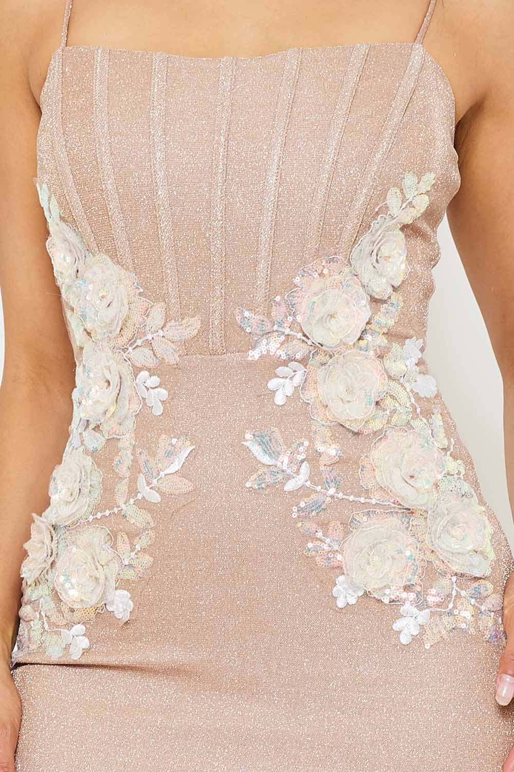 SDM1317SP - FLOWER EMBELLISHED SHINY MAXI DRESS - Image 12