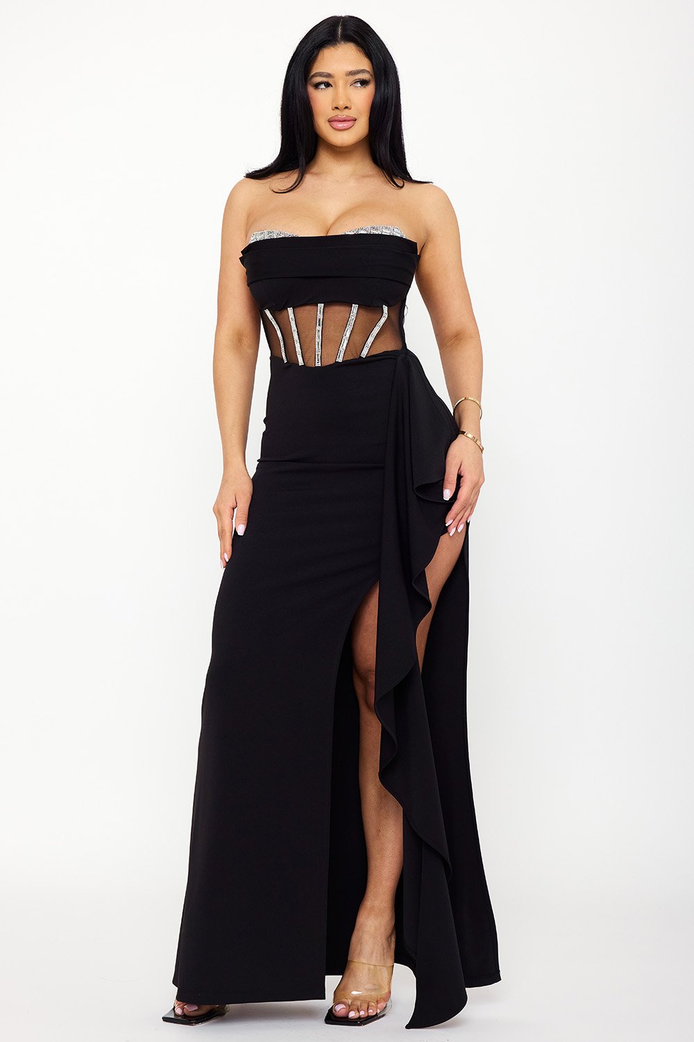 SDM1562JP - RHINESTONE BUST WITH CREZIA MAXI DRESS - Image 3