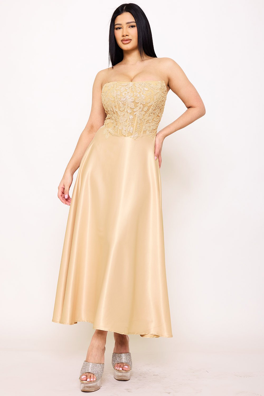 SDM1576JP - LACE AND DULL SATIN PANELED MAXI DRESS - Image 7