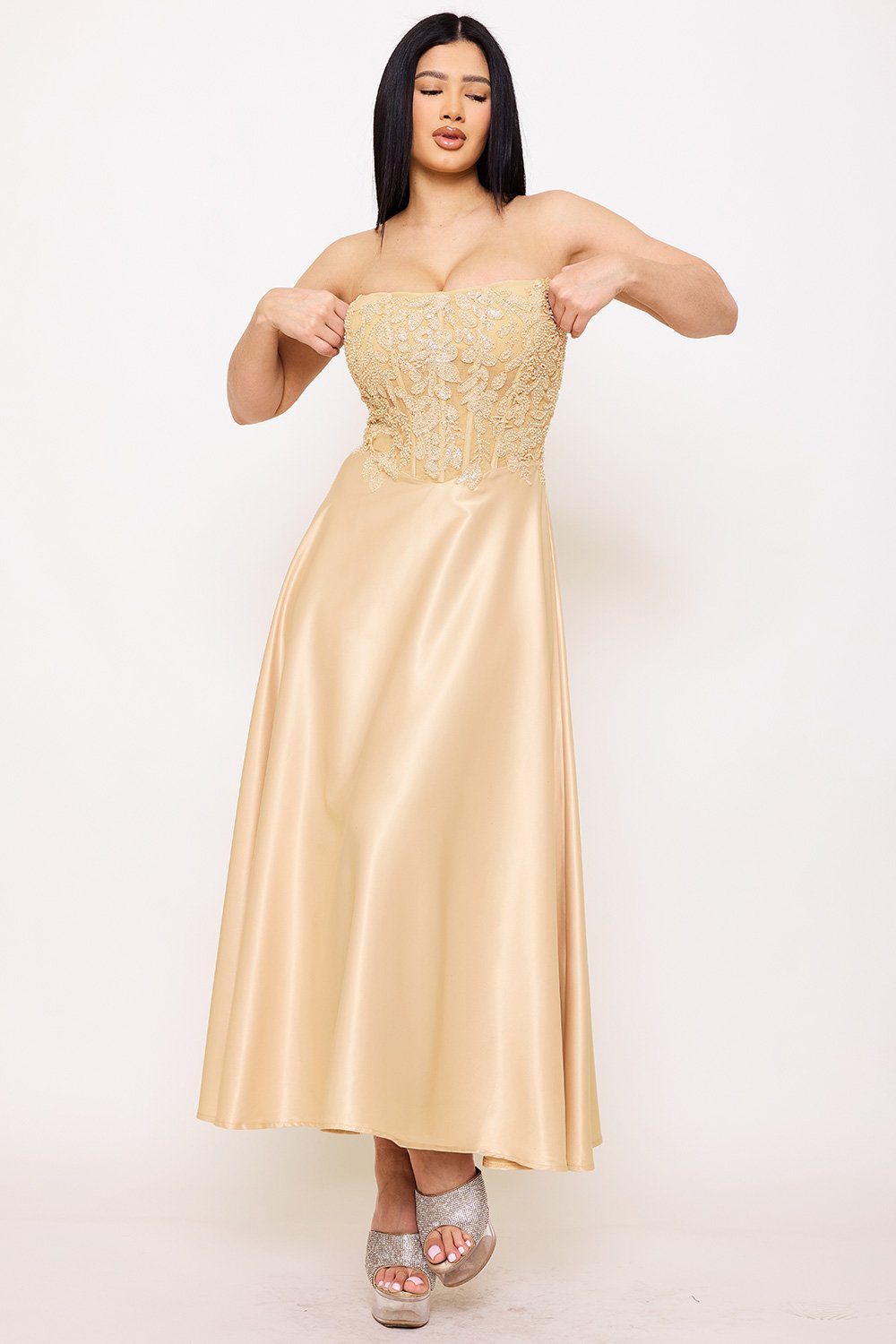 SDM1576JP - LACE AND DULL SATIN PANELED MAXI DRESS - Image 8