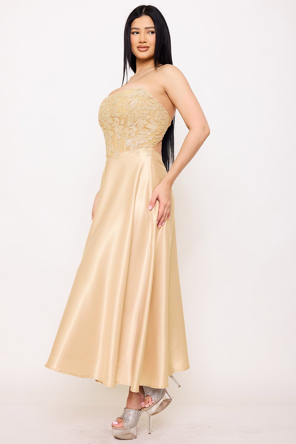 SDM1576JP - LACE AND DULL SATIN PANELED MAXI DRESS - Image 9