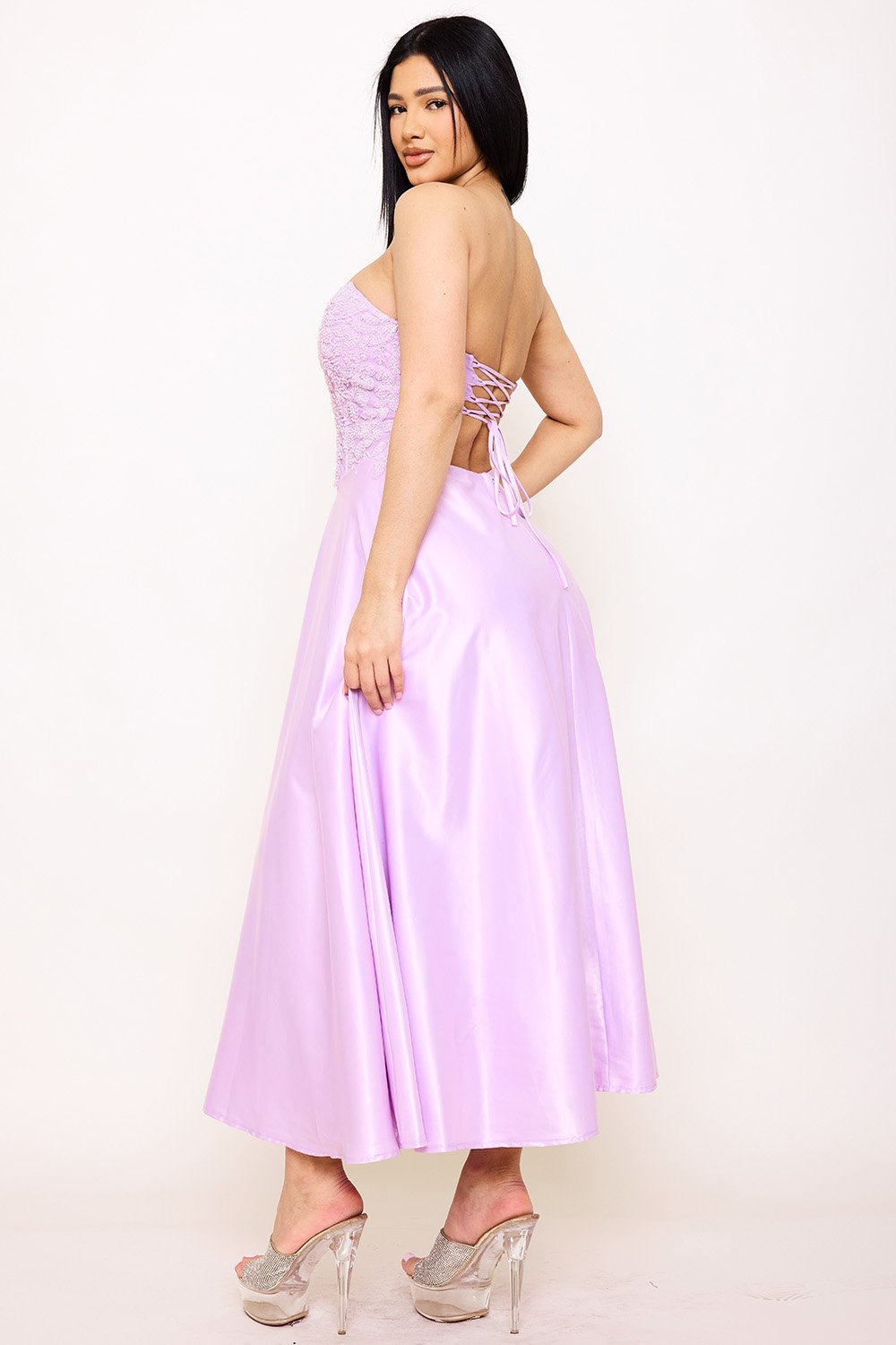SDM1576JP - LACE AND DULL SATIN PANELED MAXI DRESS - Image 4