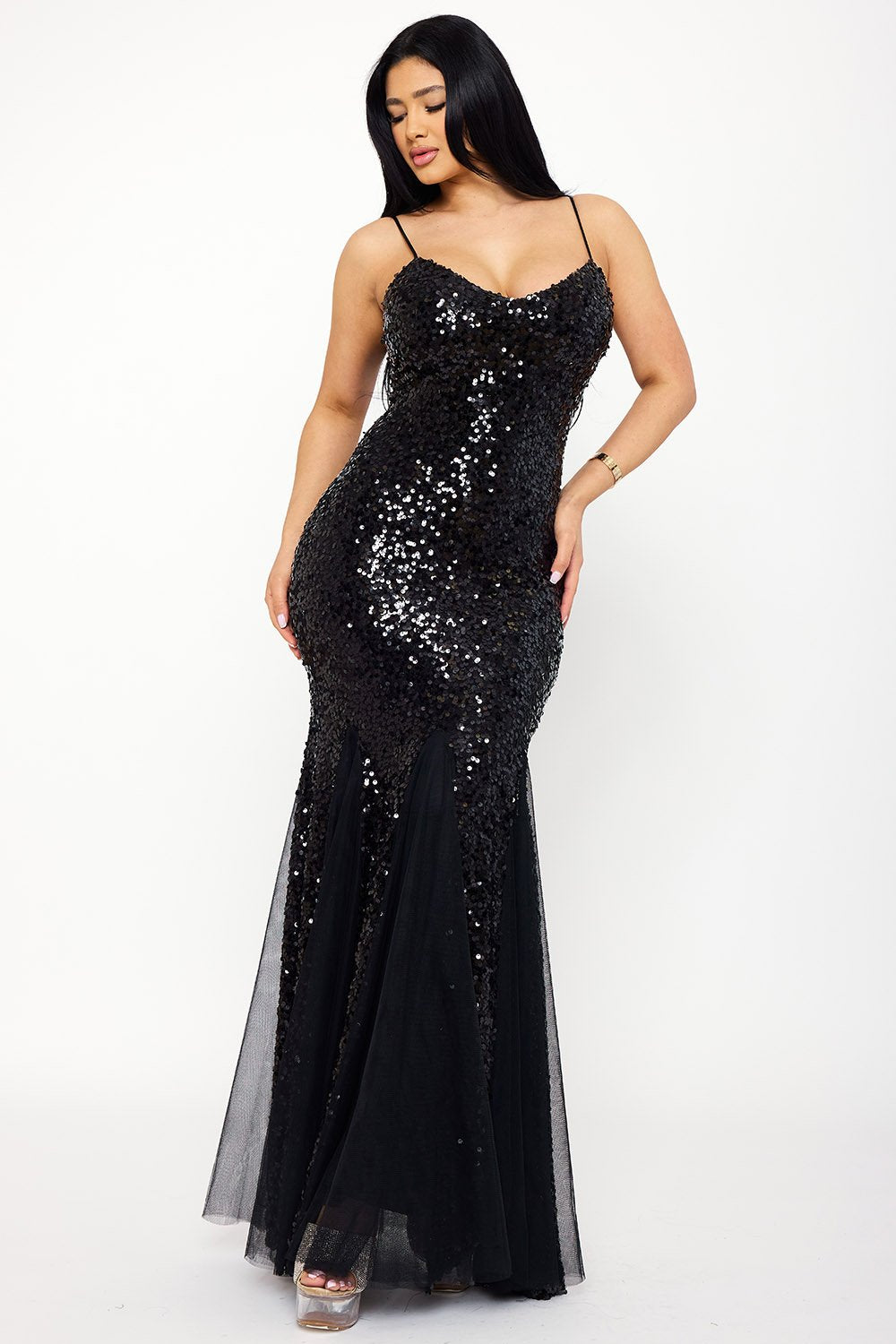 SDM1593JP - SEQUIN WITH MESH MERMAID SHILOUETTE MAXI DRESS - Image 11