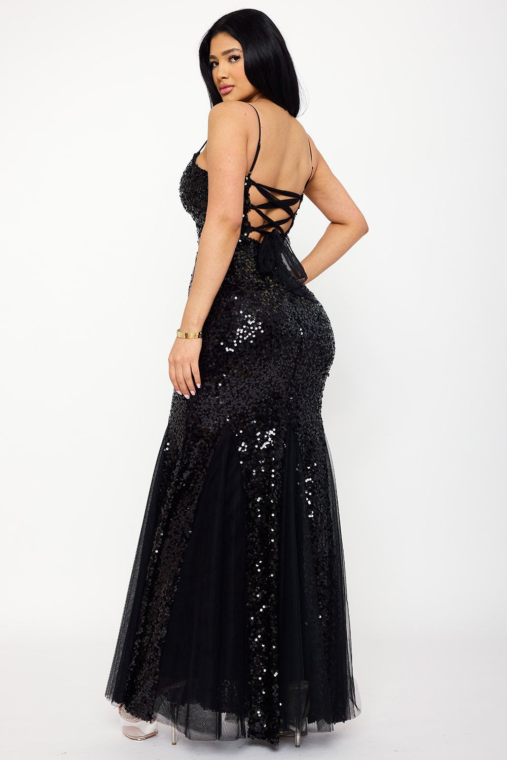 SDM1593JP - SEQUIN WITH MESH MERMAID SHILOUETTE MAXI DRESS - Image 12