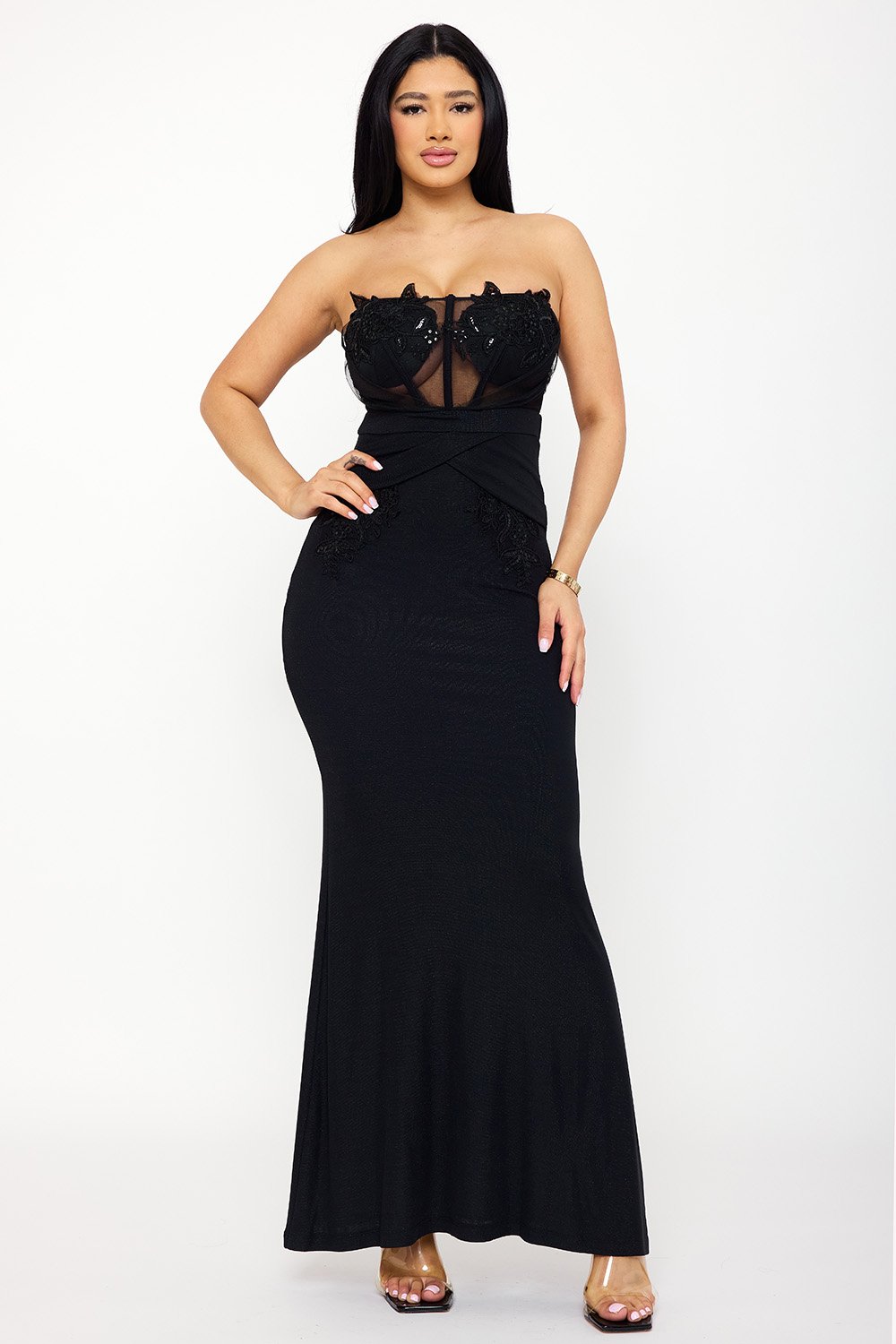 SDM1607JP - FLORAL EMBROIDERED APPLIQUE TOP MAXI DRESS - Image 12