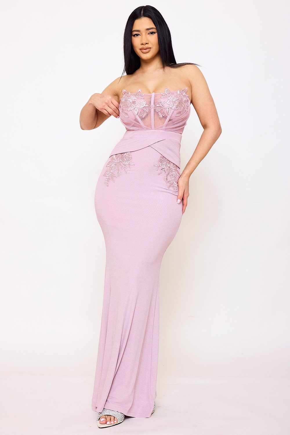 SDM1607JP - FLORAL EMBROIDERED APPLIQUE TOP MAXI DRESS - Image 6