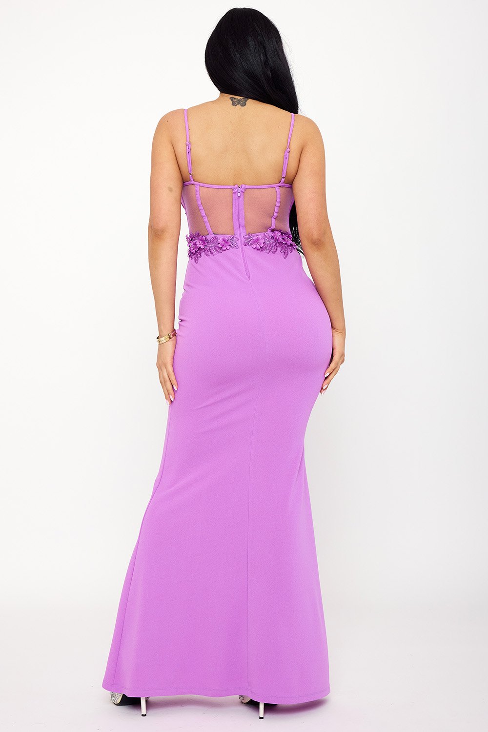 SDM1620JP - BEAD ON FLOWER OBLIQUE LACE ON BUST MAXI DRESS - Image 7
