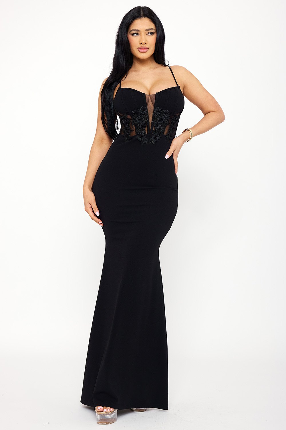 SDM1620JP - BEAD ON FLOWER OBLIQUE LACE ON BUST MAXI DRESS - Image 14