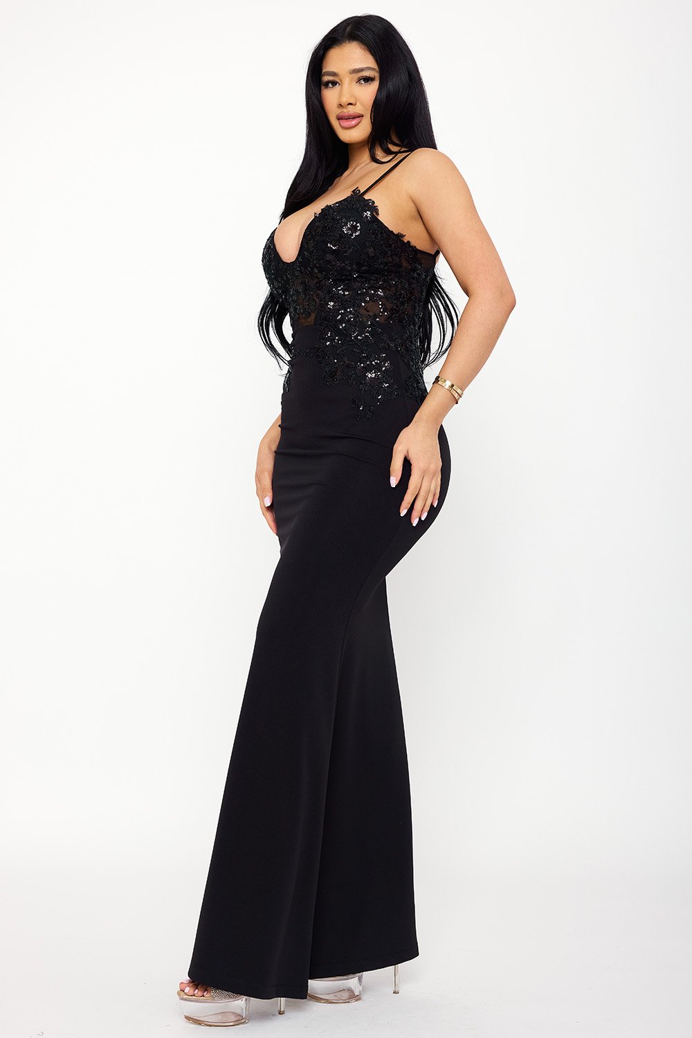 SDM1622AP - LACE CORSET BODICE CONTRAST MAXI DRESS - Image 3