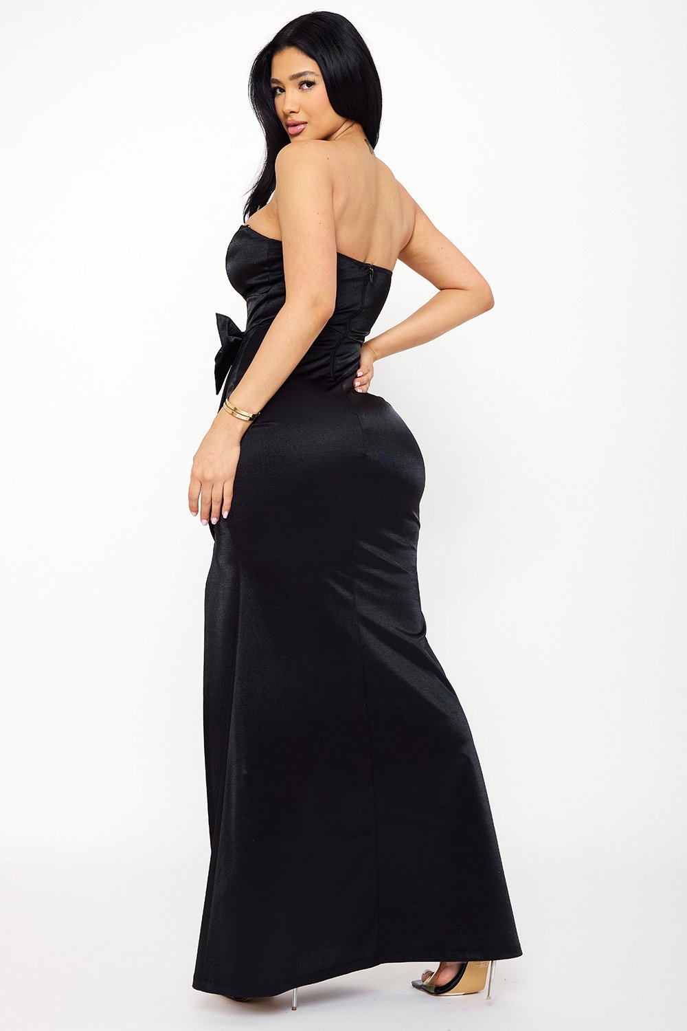 SDM1674JP - METALLIC TRICOT FABRIC WITH BOW ON WAIST MAXI DRESS - Image 7