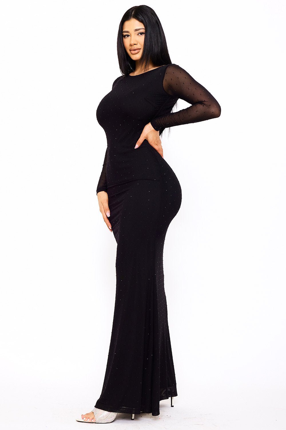 SDM1717AP - RHINESTONE ON POWER MESH OPEN BACK MAXI DRESS - Image 7