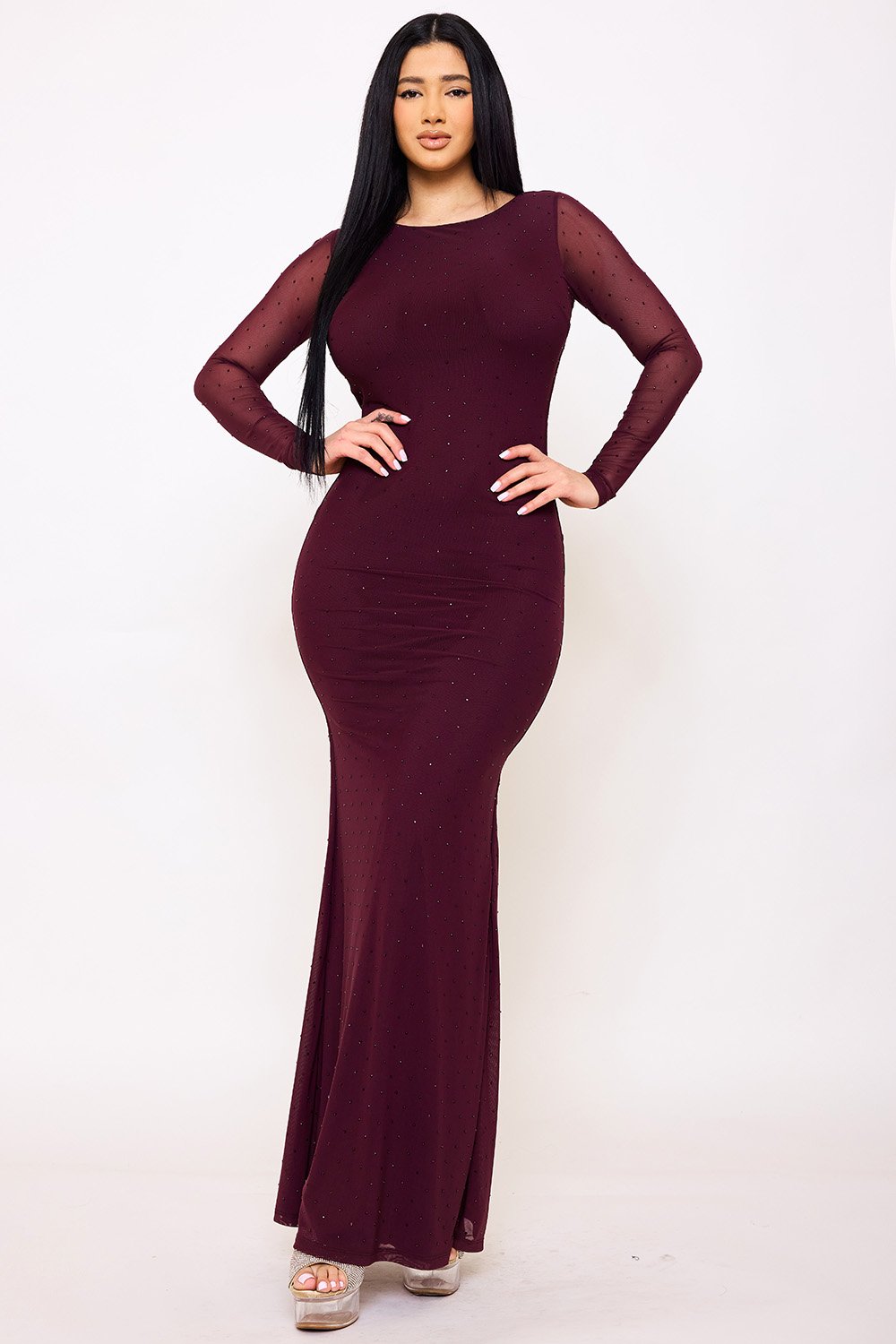 SDM1717AP - RHINESTONE ON POWER MESH OPEN BACK MAXI DRESS - Image 3