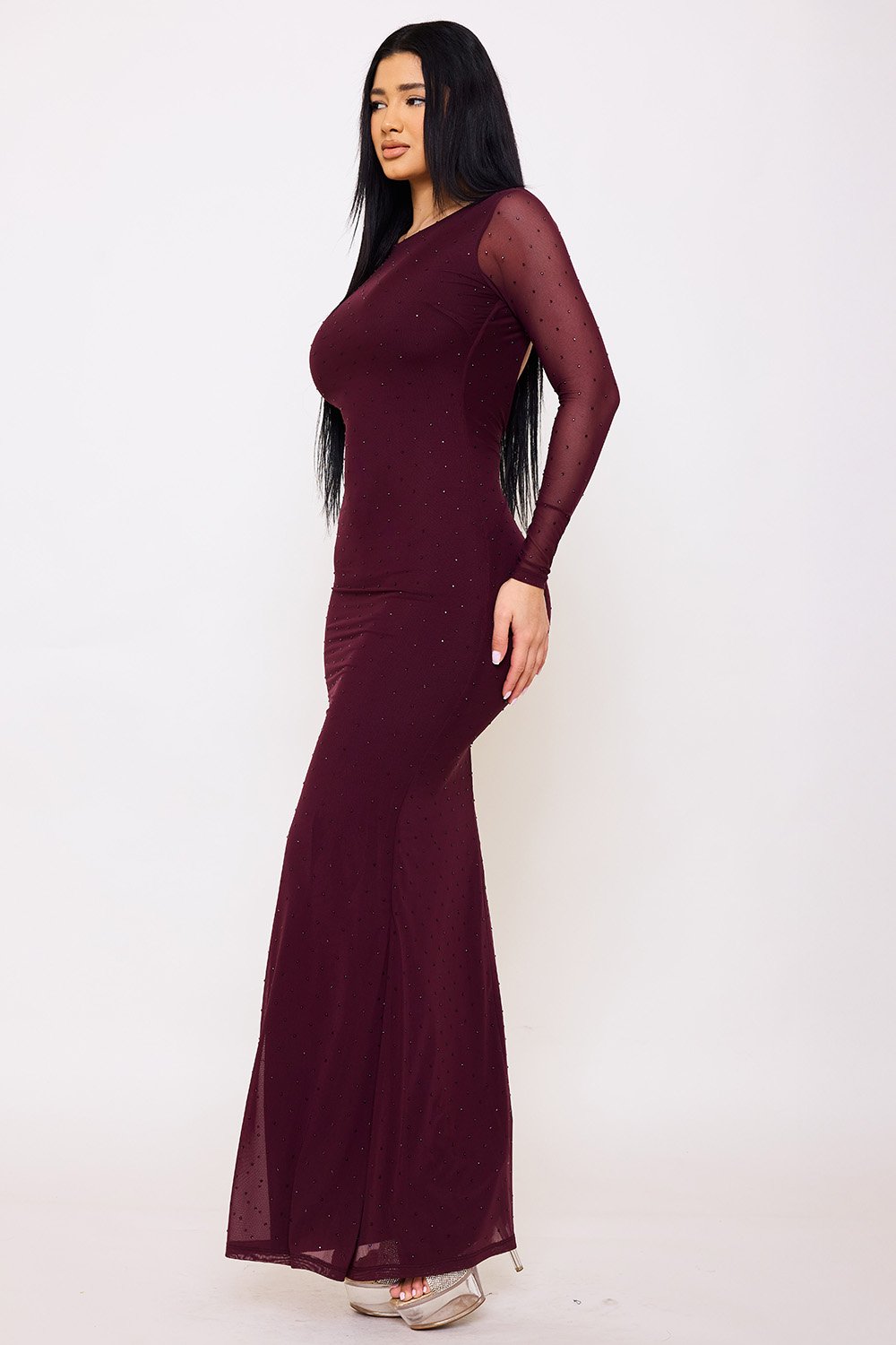 SDM1717AP - RHINESTONE ON POWER MESH OPEN BACK MAXI DRESS - Image 4