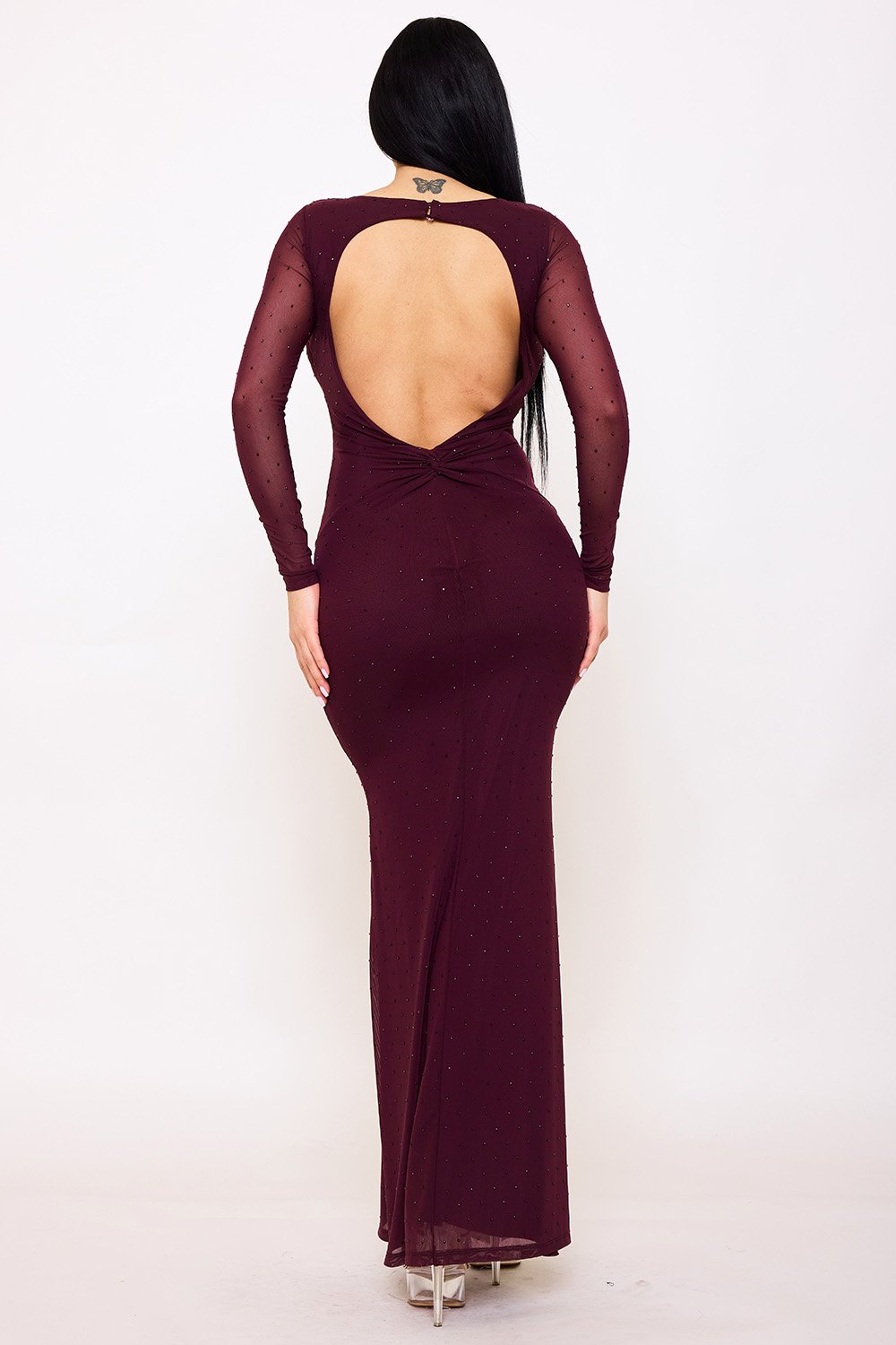 SDM1717AP - RHINESTONE ON POWER MESH OPEN BACK MAXI DRESS - Image 2