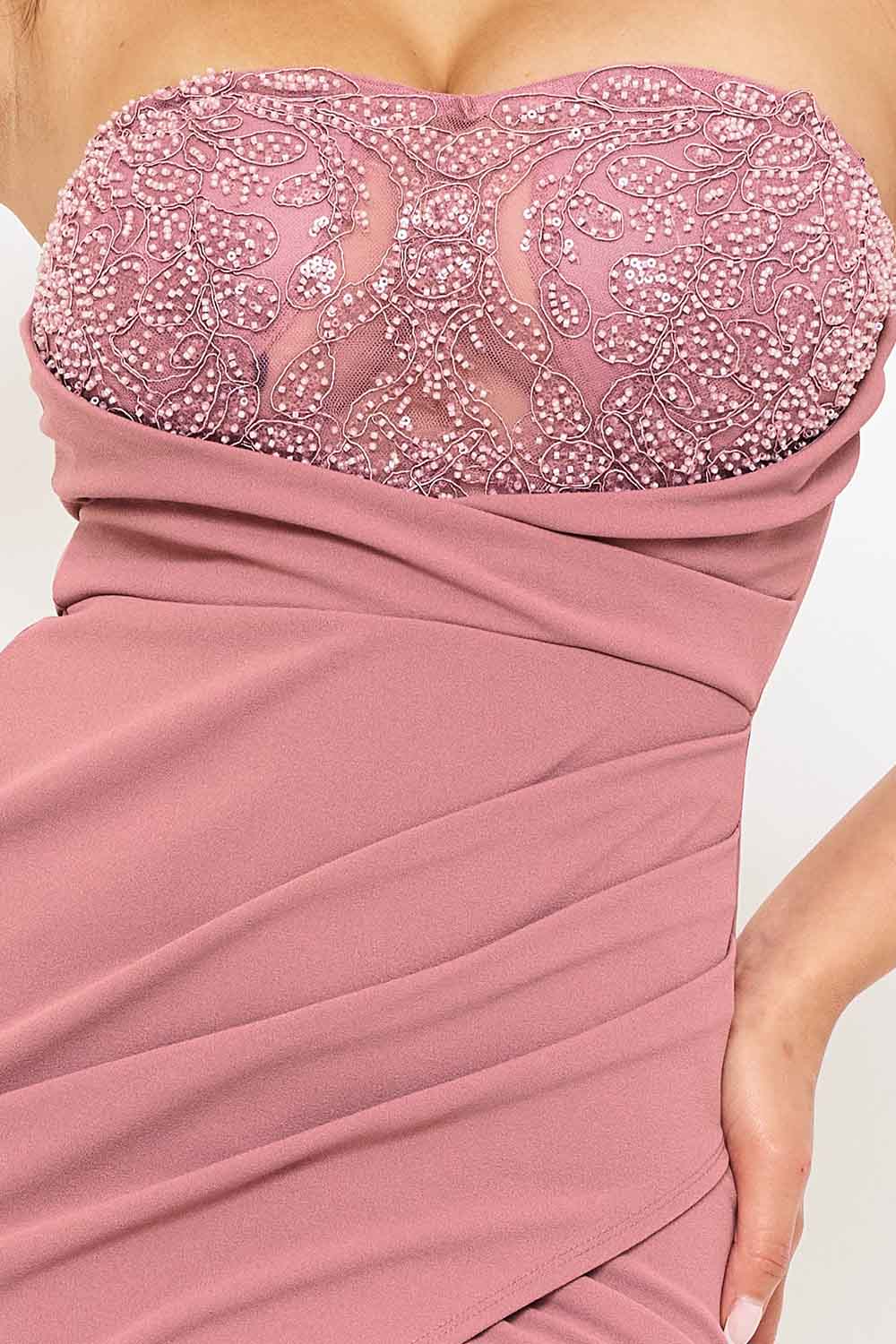 SDM1788JP - BEADED AND SEQUIN DETAIL ON MESH BUST MAXI DRESS - Image 5
