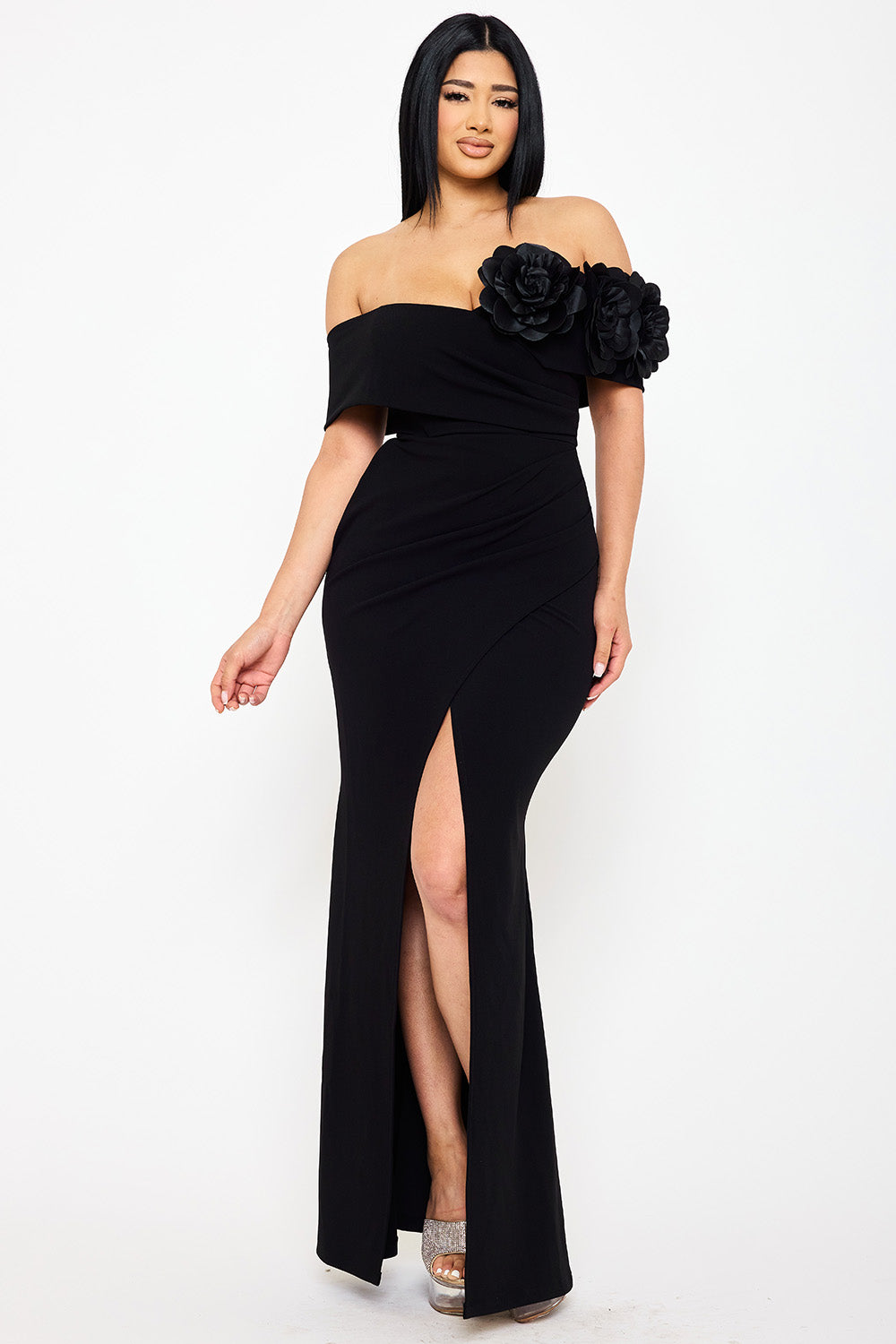 SDM1837JP - FLOWER CORSAGE OFF THE SHOULDER MAXI DRESS - Image 4