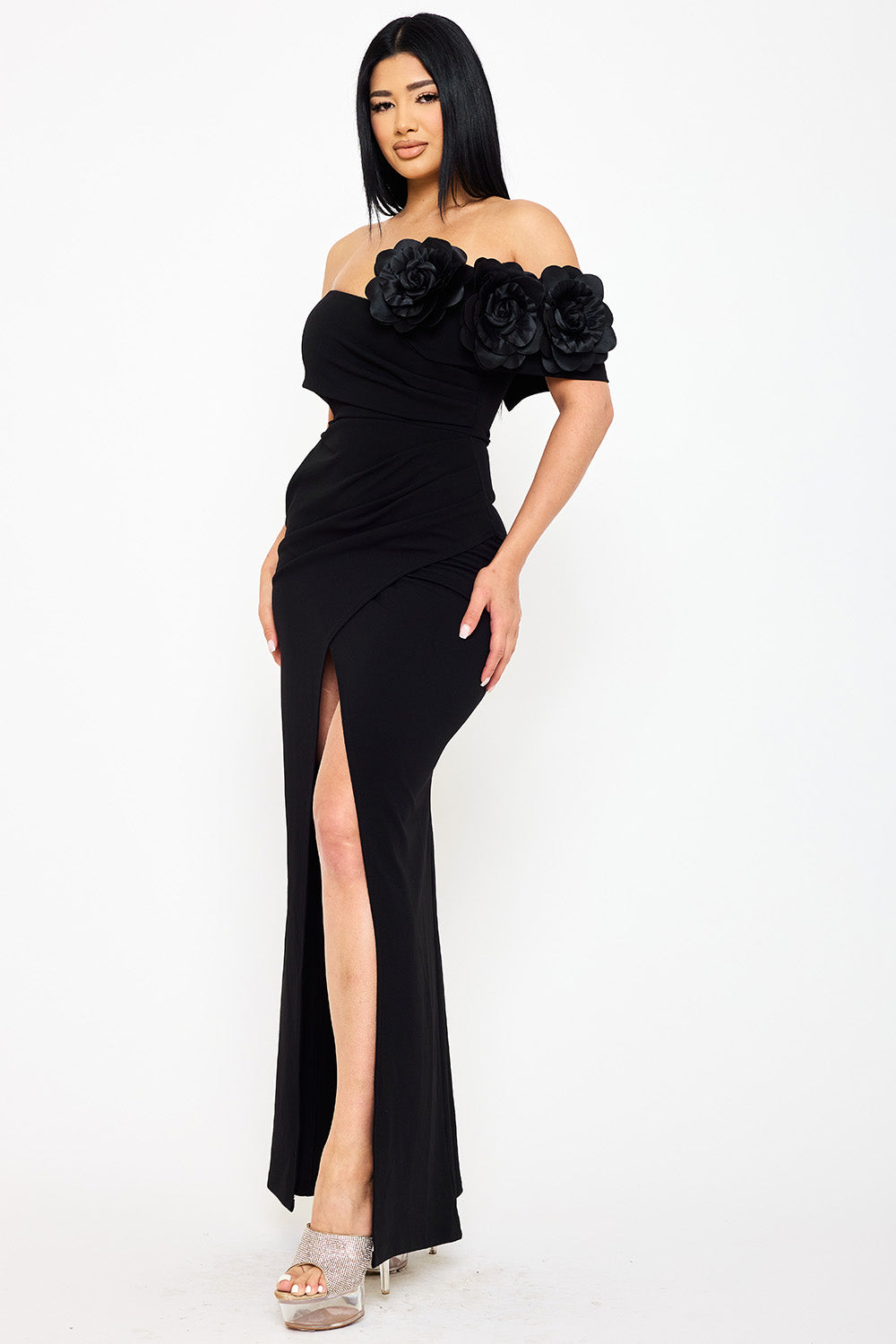 SDM1837JP - FLOWER CORSAGE OFF THE SHOULDER MAXI DRESS - Image 18