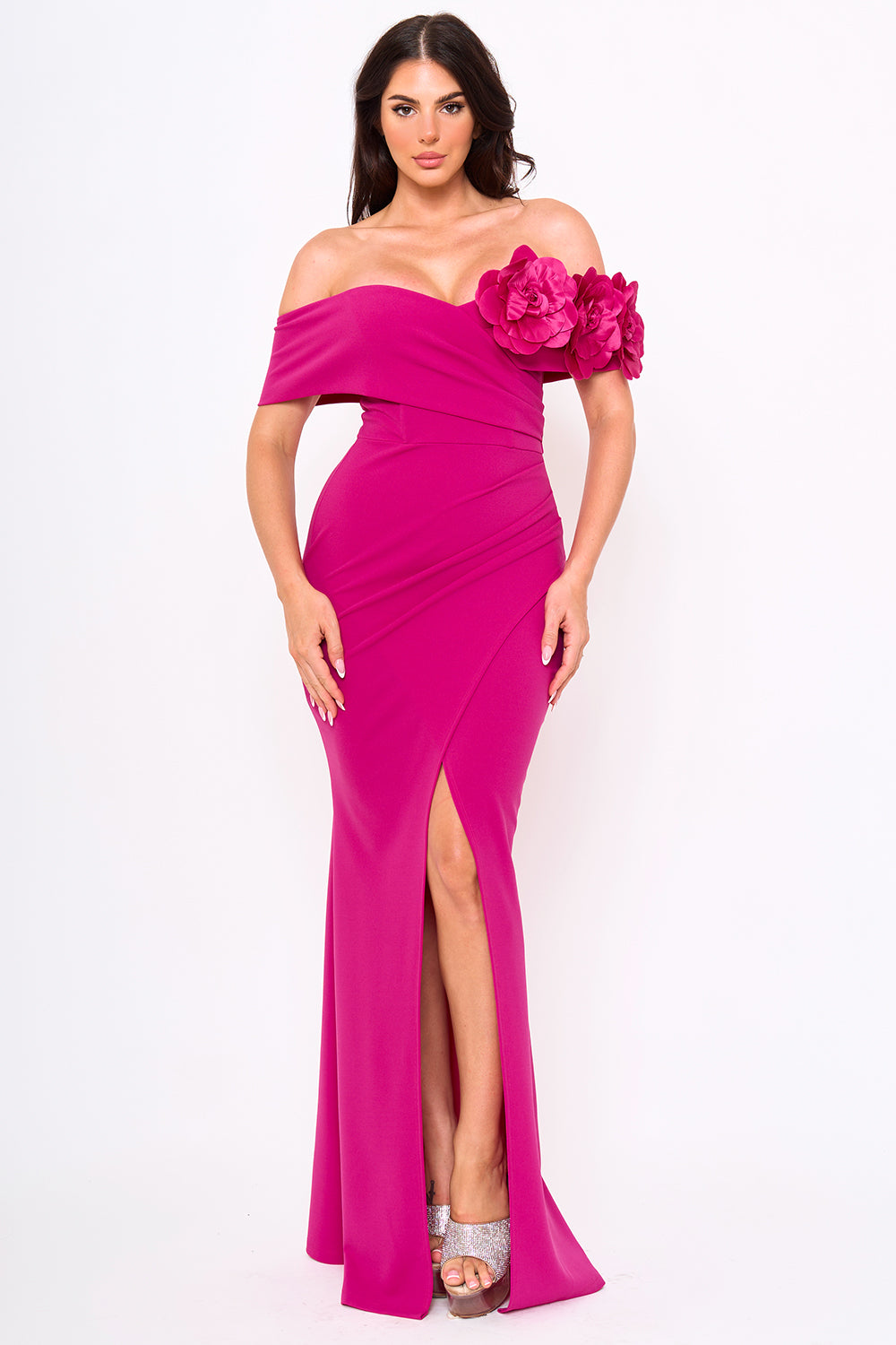 SDM1837JP - FLOWER CORSAGE OFF THE SHOULDER MAXI DRESS - Image 7