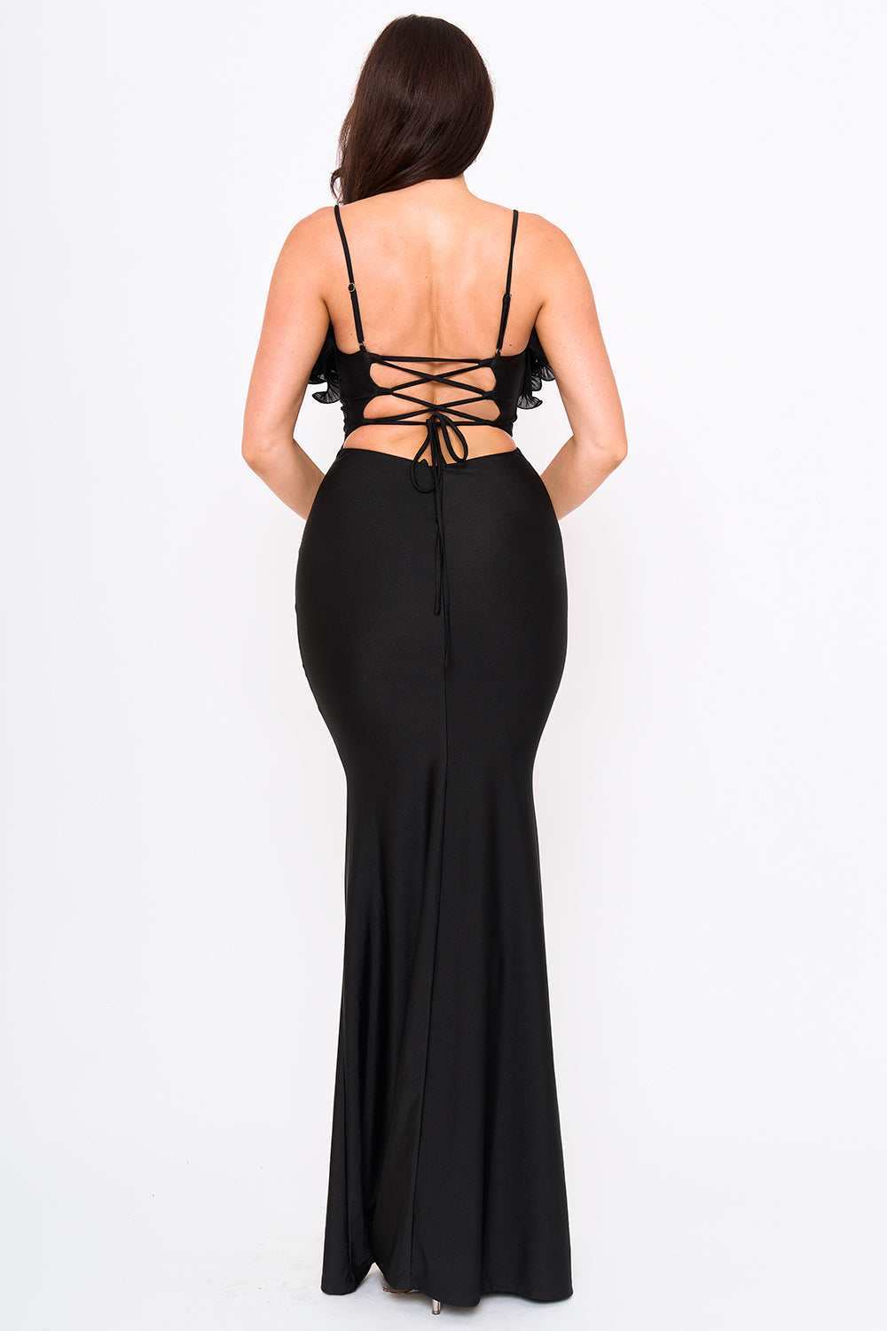 SDM1899HP - PLEATED RUFFLE ON POWER SATIN MAXI DRESS - Image 2