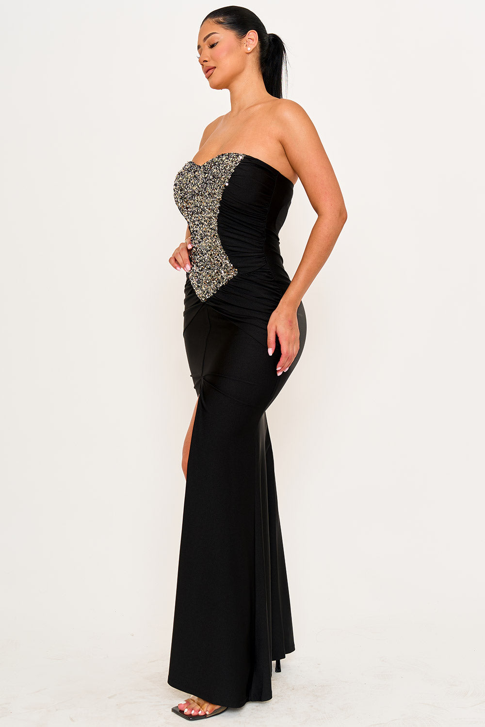 SDM1900HP - SEQUIN ON SATIN MAXI DRESS - Image 3