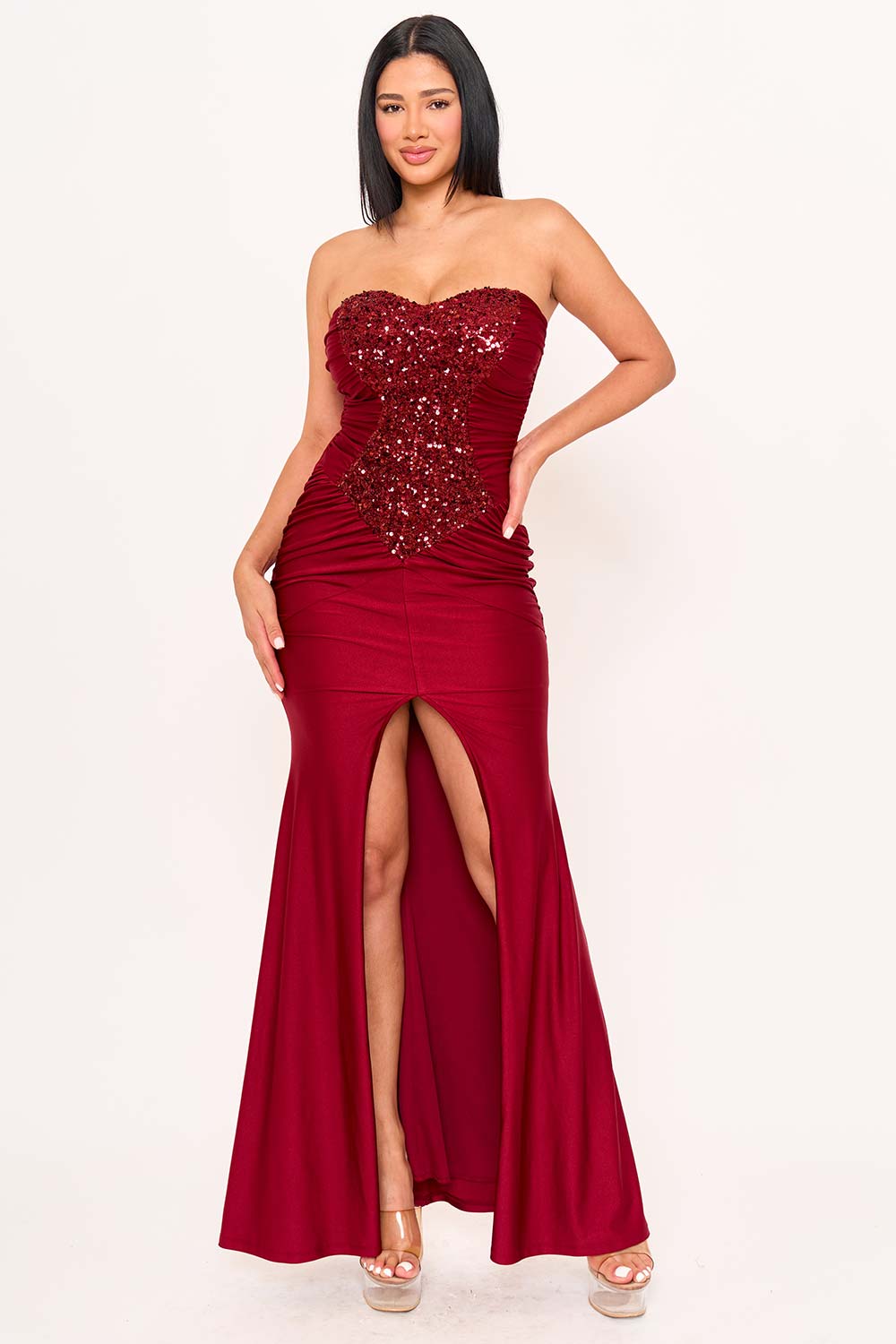 SDM1900HP - SEQUIN ON SATIN MAXI DRESS - Image 10