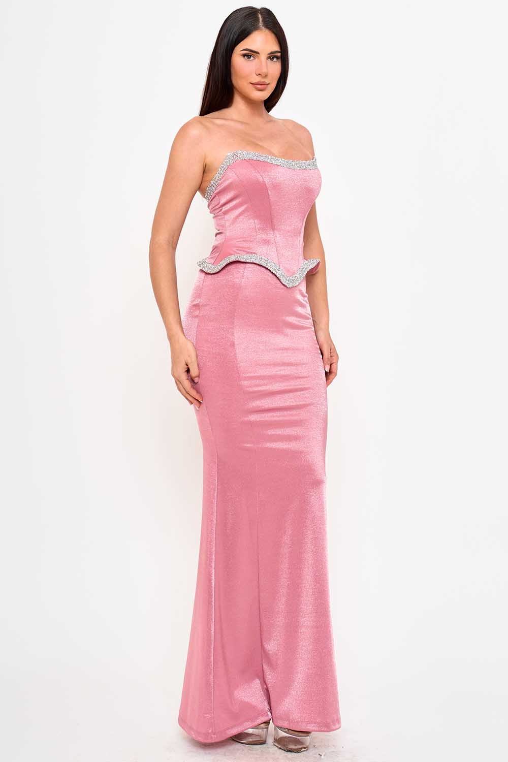 SDM2070SP - RHINESTONE TAPE TRIM WITH PEPLUM MAXI DRESS - Image 9
