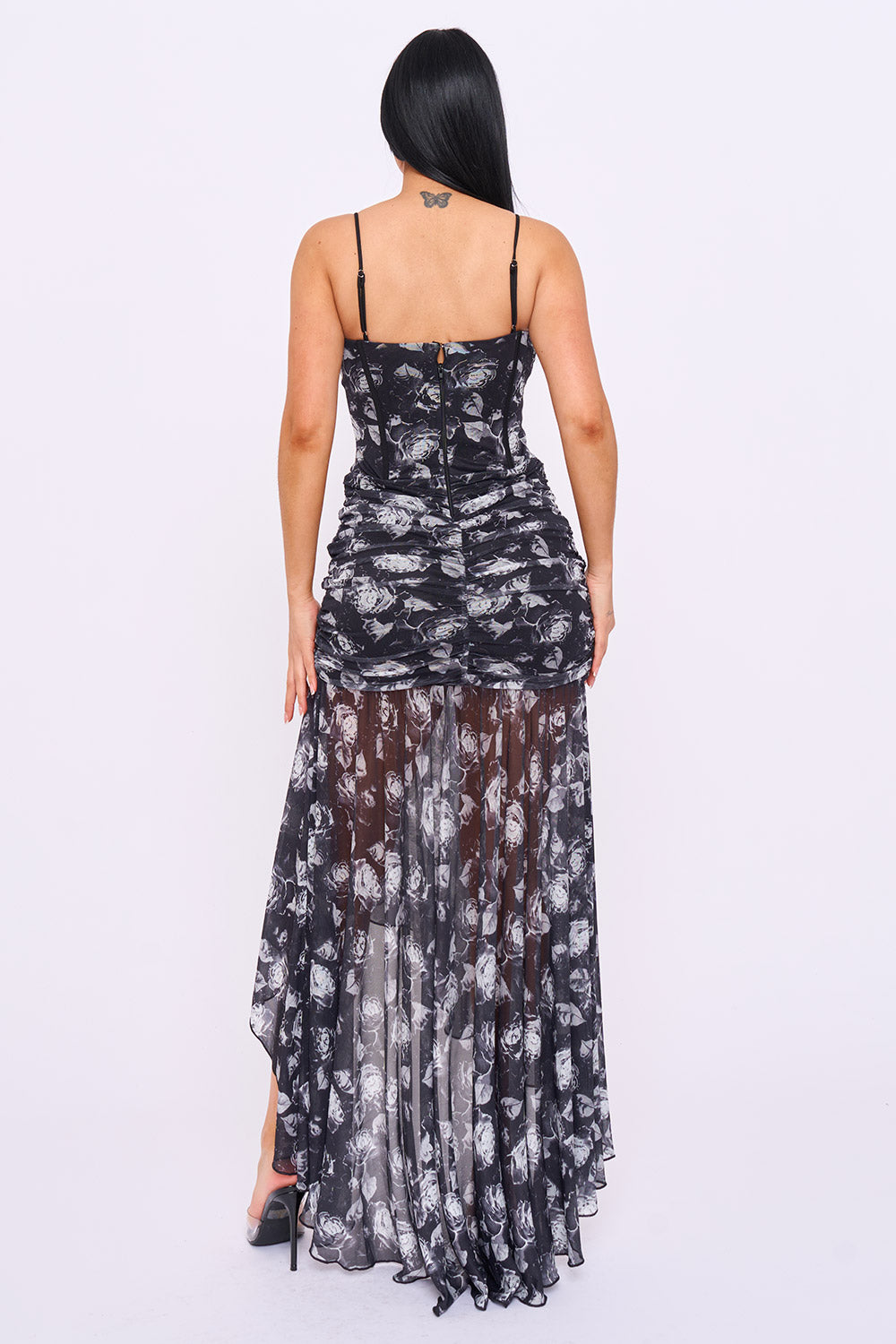 SDM2316HP - FRENCH ROSE PRINT ON MESH MAXI DRESS - Image 3