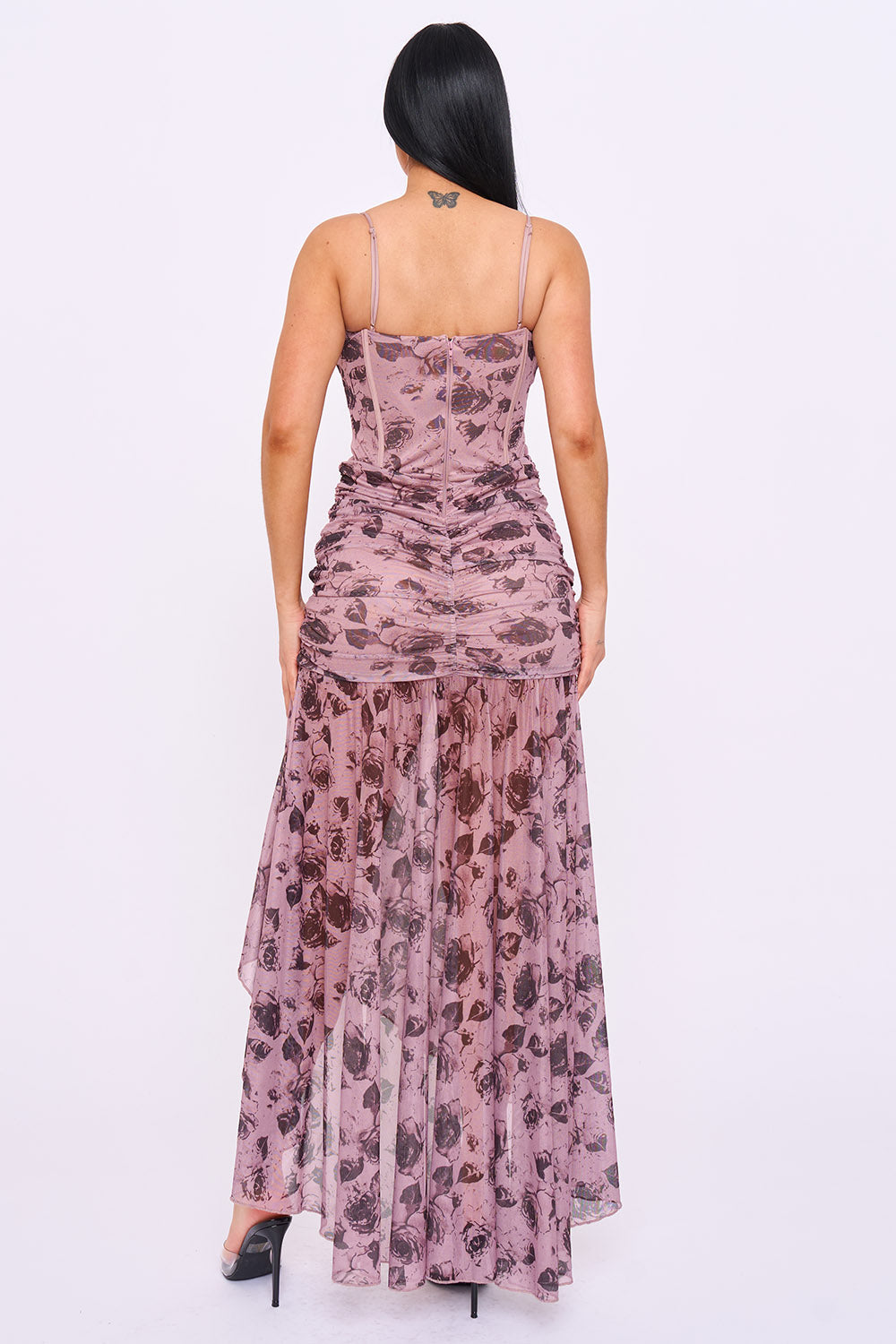 SDM2316HP - FRENCH ROSE PRINT ON MESH MAXI DRESS - Image 10